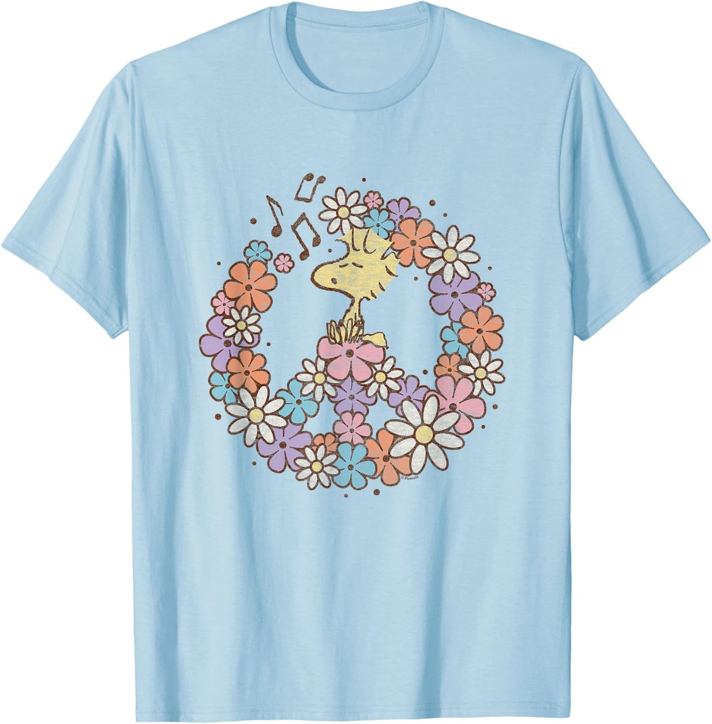 Peanuts - Woodstock Floral Peace Sign T-Shirt - T-Shirt | Light Blue