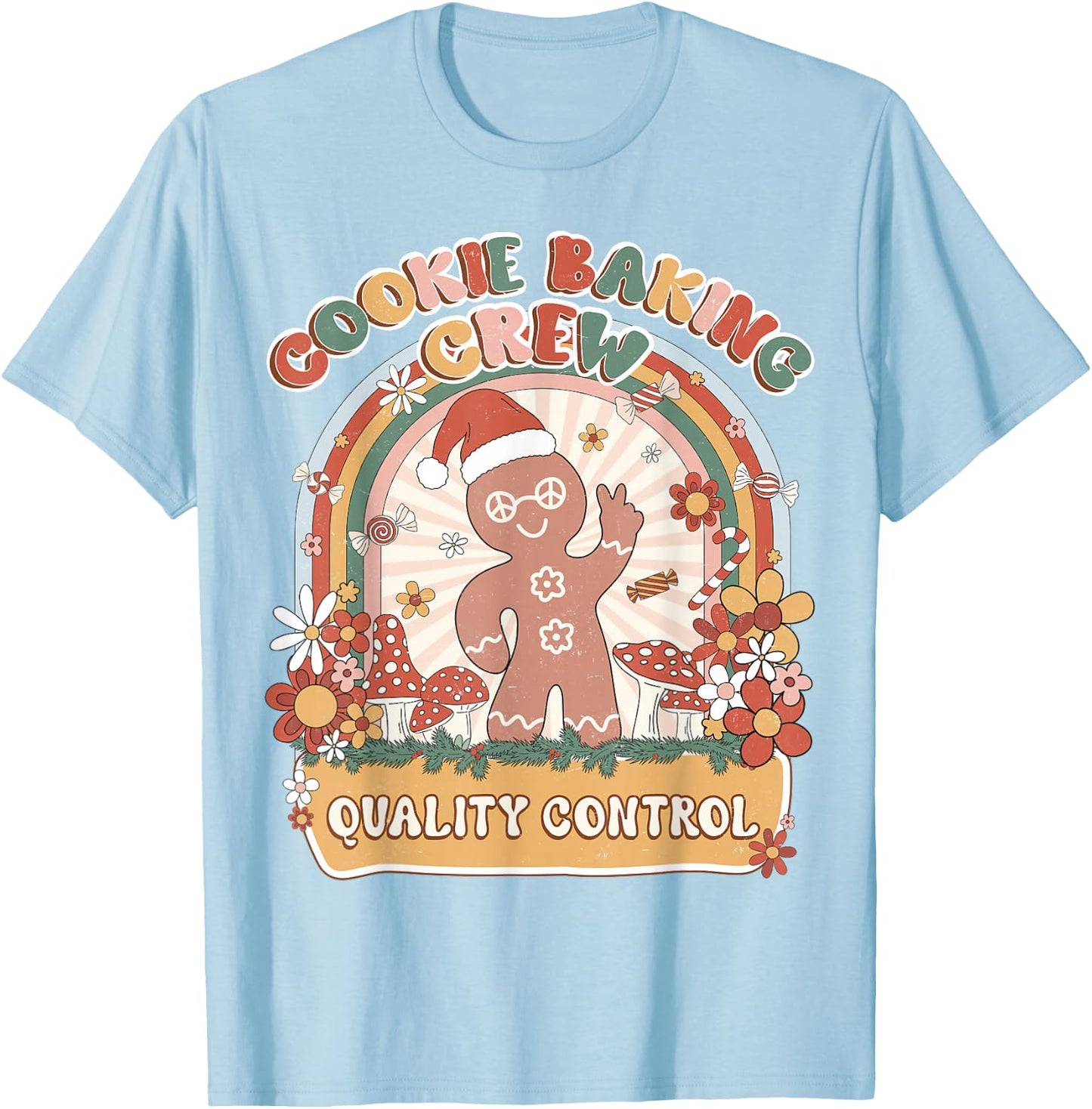 Quality Control Cookie Baking Crew Retro Groovy Matching T-Shirt - T-Shirt | Light Blue