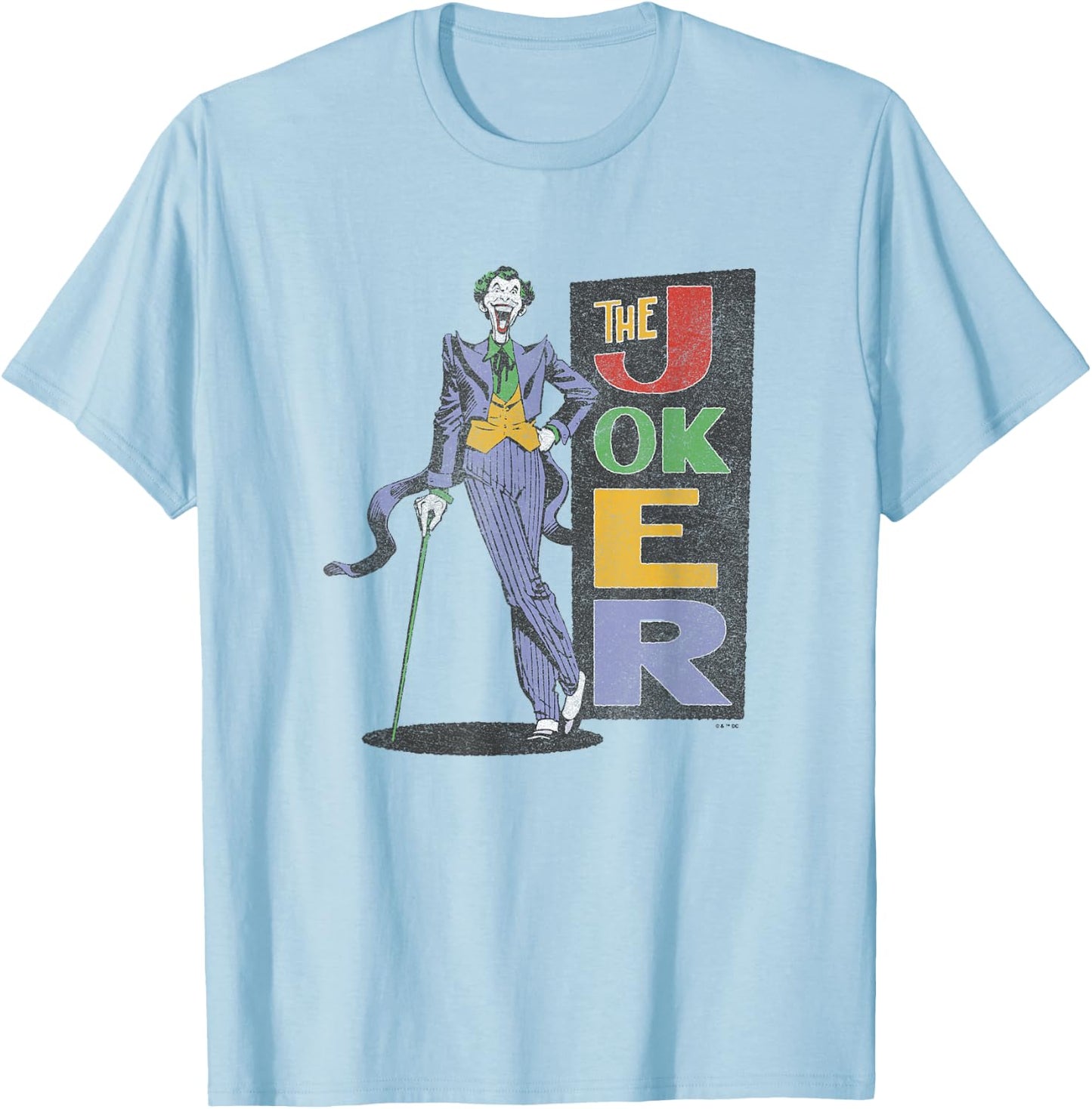 DC Comics Batman The Joker Smiling Vintage Style Distressed T-Shirt - T-Shirt | Light Blue
