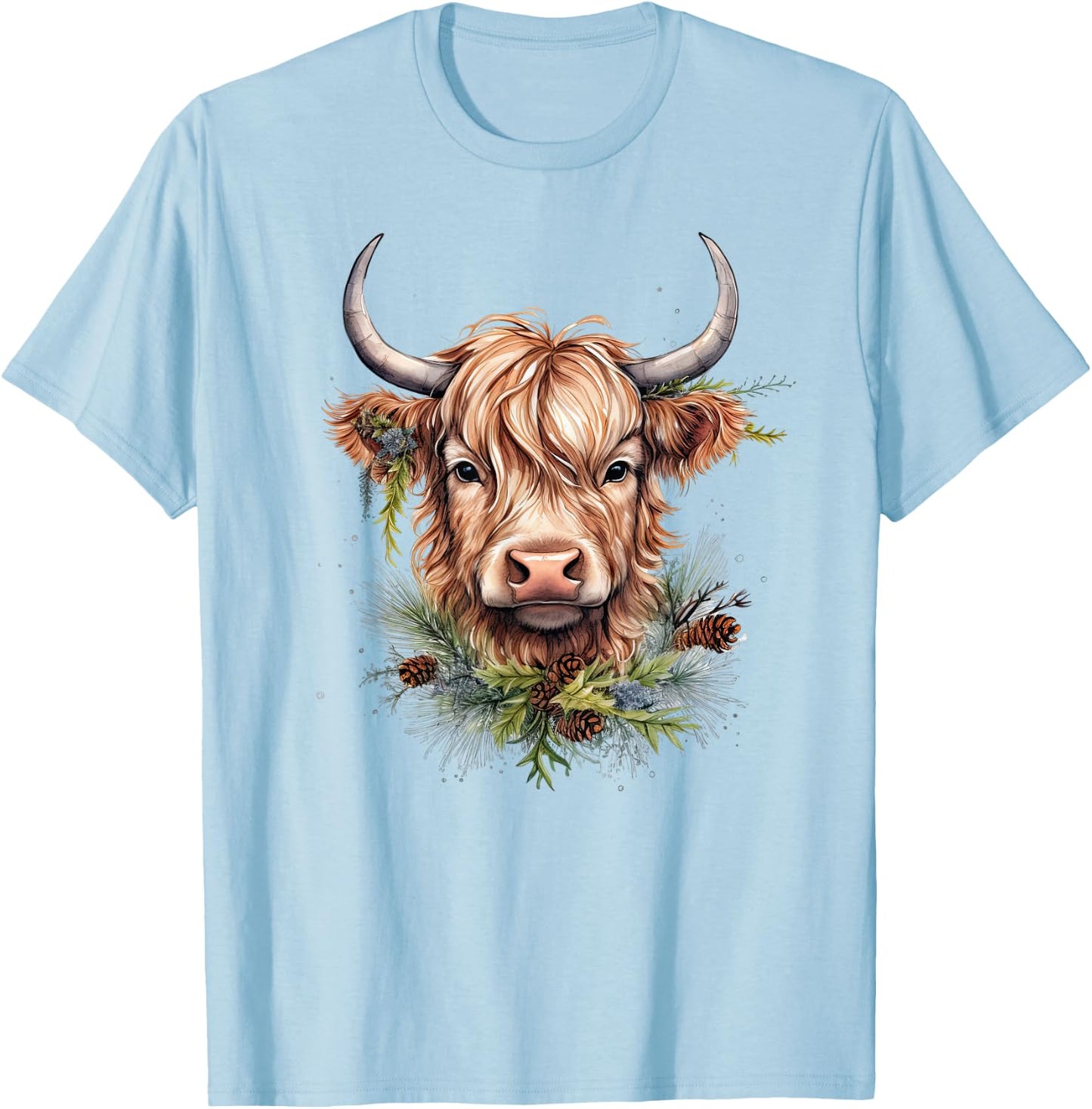Scottish Highland Cow Cattle Hairy Cow Christmas Woman T-Shirt - T-Shirt | Light Blue