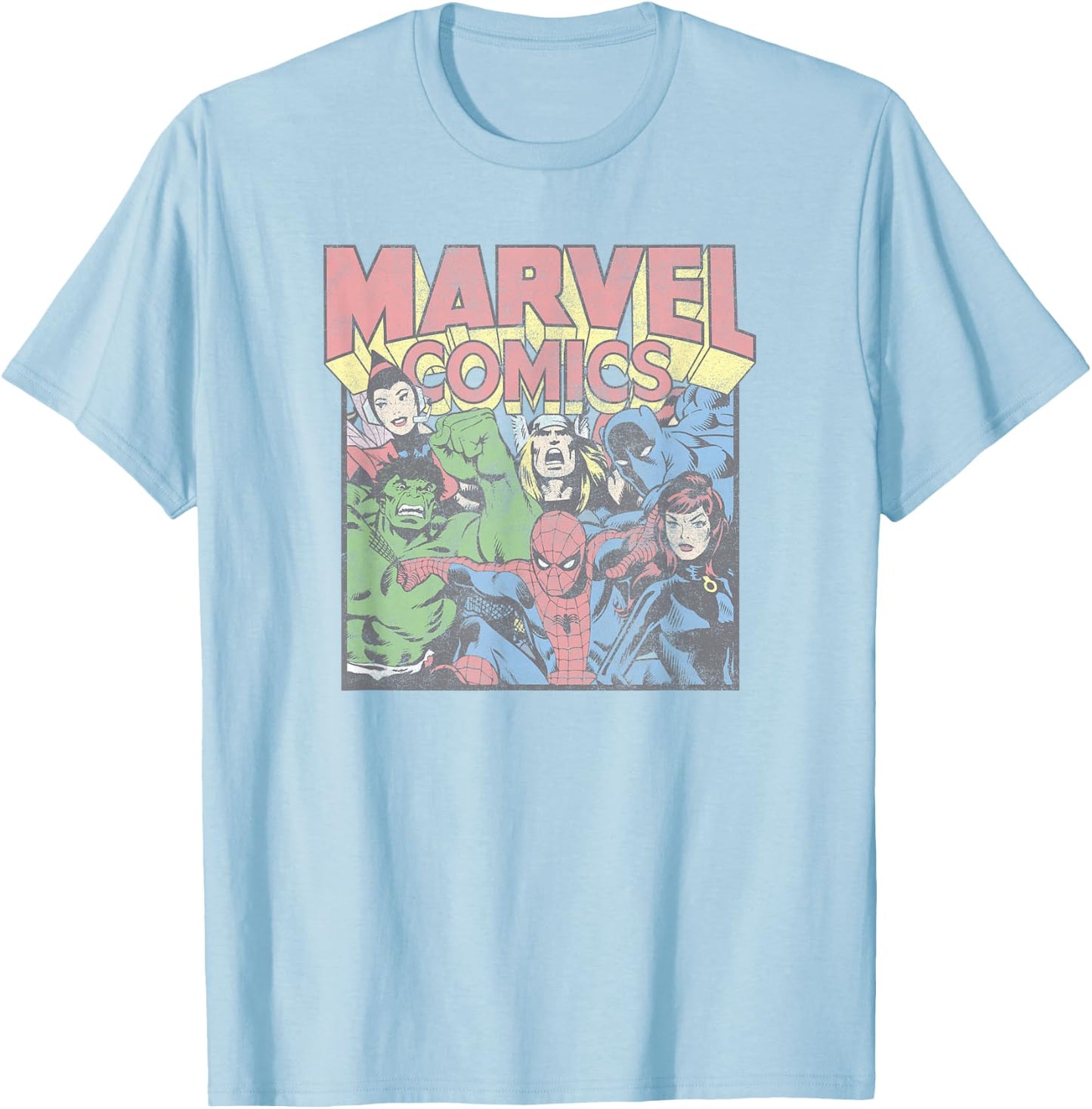 Marvel Avengers Comic Vintage Superheroes Group Shot T-Shirt - T-Shirt | Light Blue