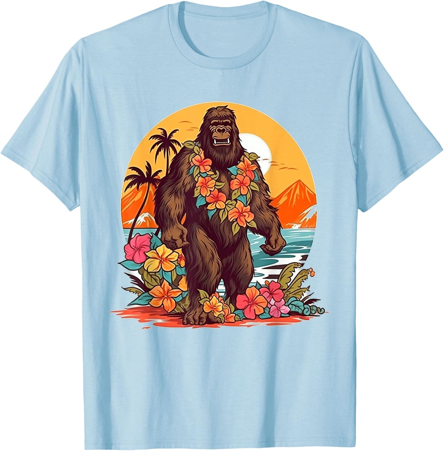 Floral Beach Vacation Bigfoot T-Shirt - T-Shirt | Light Blue