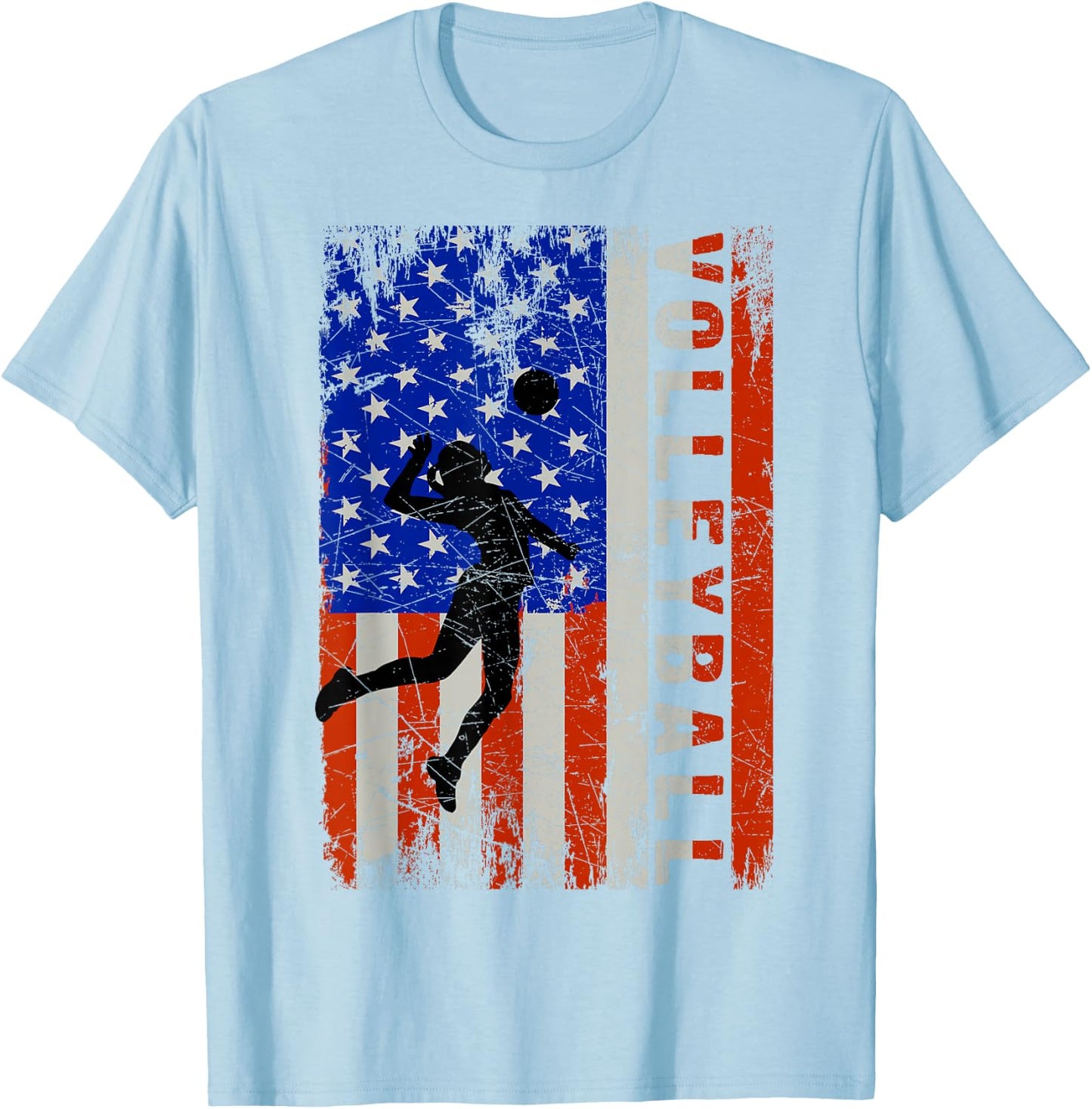 American Flag Volleyball-Shirt Girl Teen Women USA Patriotic T-Shirt - T-Shirt | Light Blue
