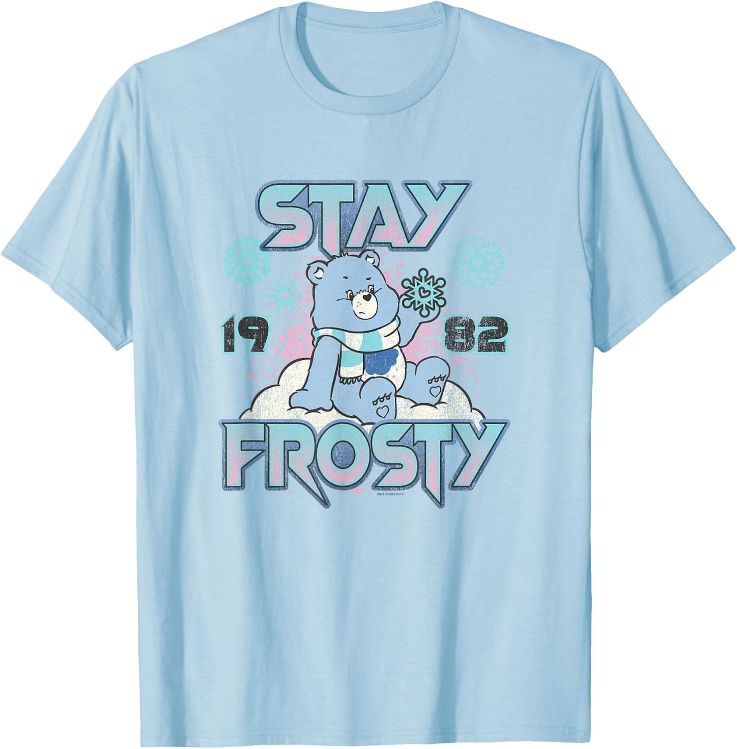 Care Bears Christmas Stay Frosty Feeling The Snow Retro Logo T-Shirt - T-Shirt | Light Blue