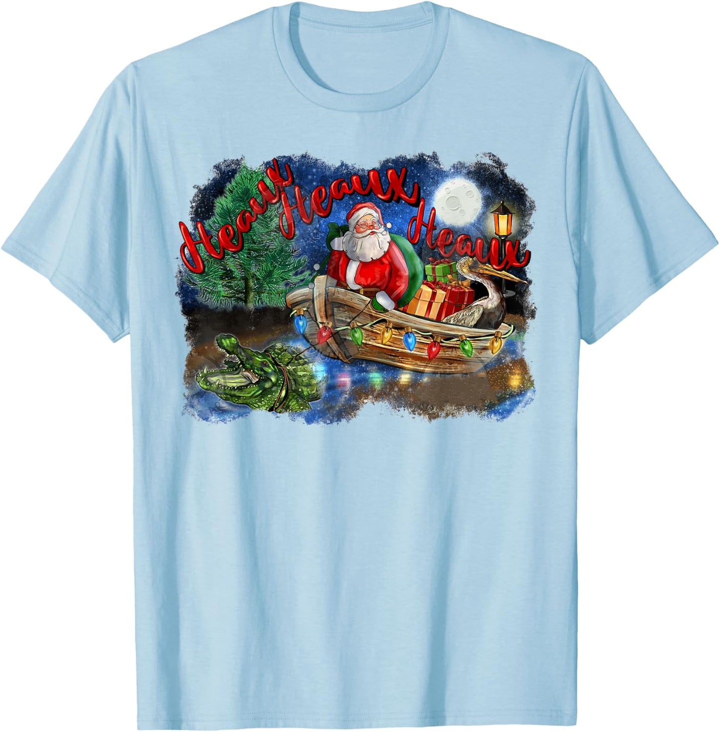 Santa Alligator Heaux Heaux Heaux Christmas Xmas Holiday T-Shirt - T-Shirt | Light Blue