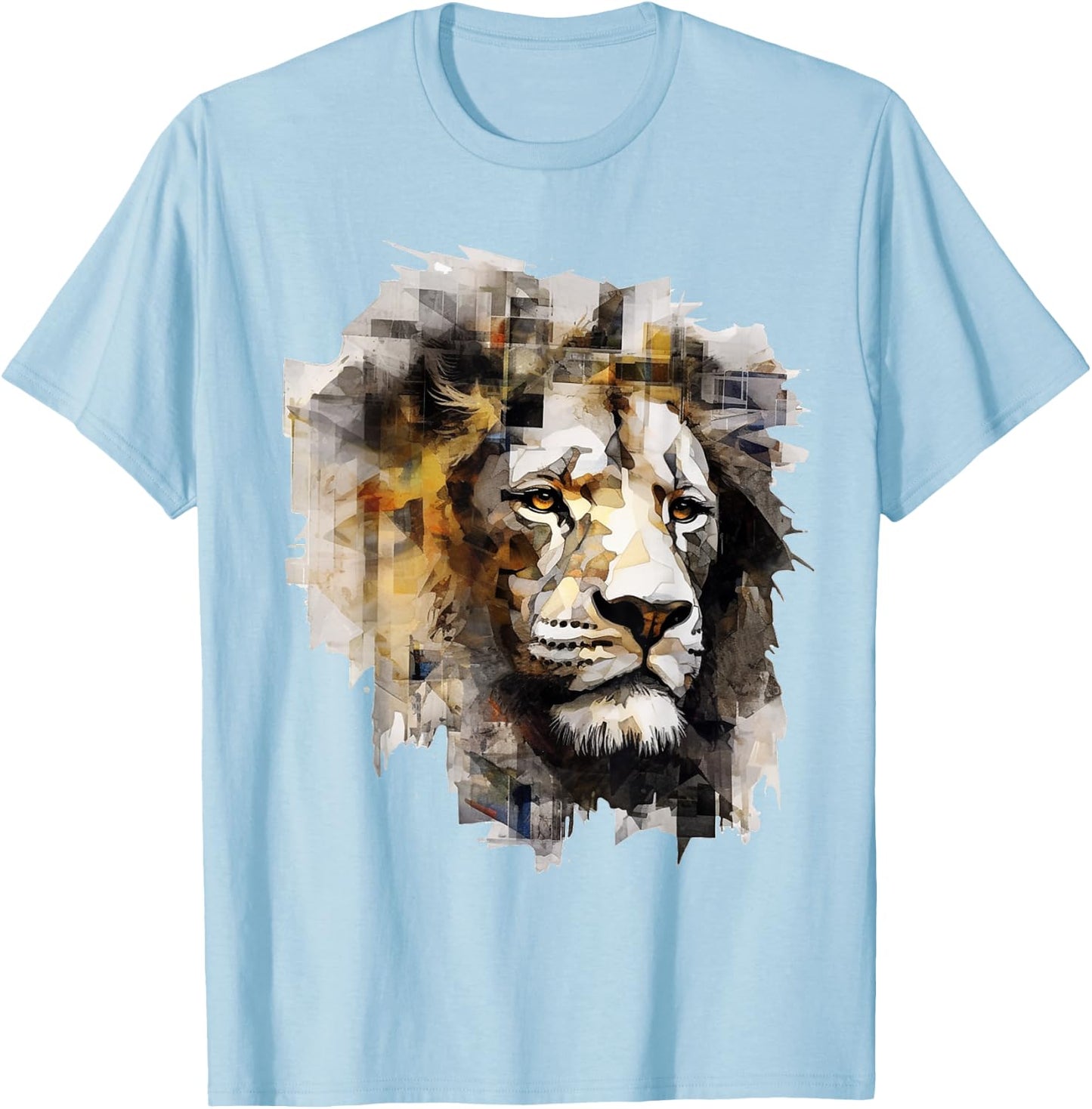 Lion Artwork - Animal Motif Art Lion T-Shirt - T-Shirt | Light Blue