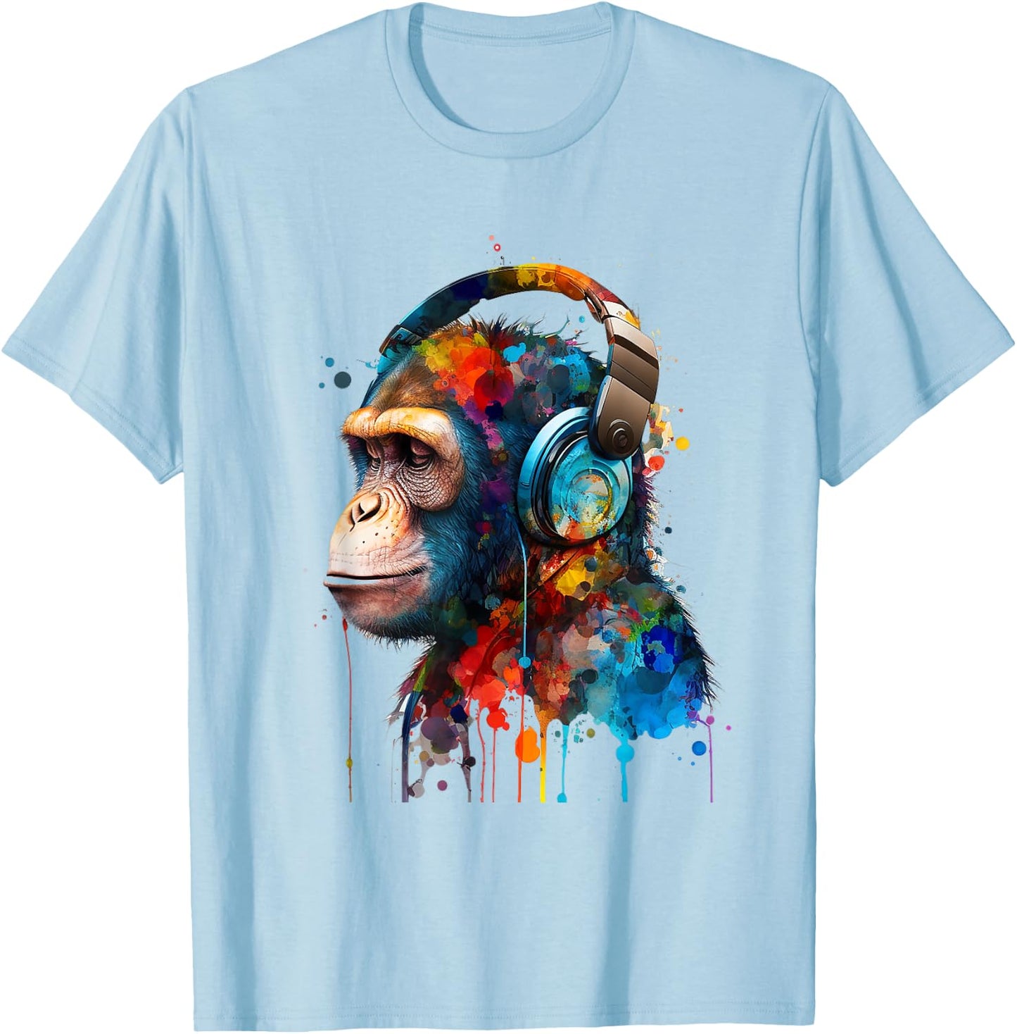 Monkey Wildlife Animal Monkey Lover Cute Monkey Headphones T-Shirt - T-Shirt | Light Blue