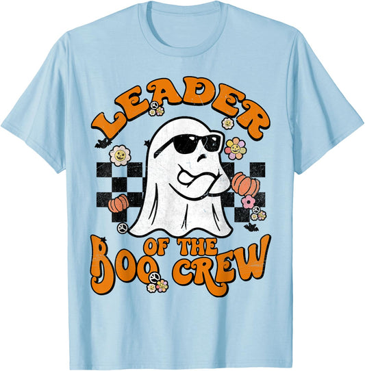 Leader Boo Crew Groovy Matching Family Halloween Men Women T-Shirt - T-Shirt | Light Blue