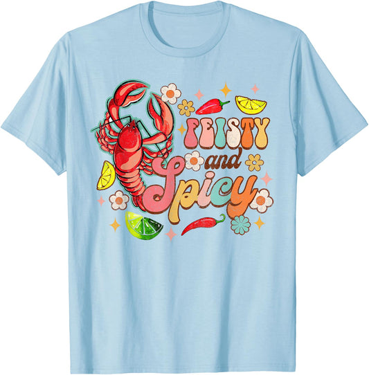 Feisty & Spicy Crawfish Boil Crawfish Lover Cajun Groovy T-Shirt - T-Shirt | Light Blue