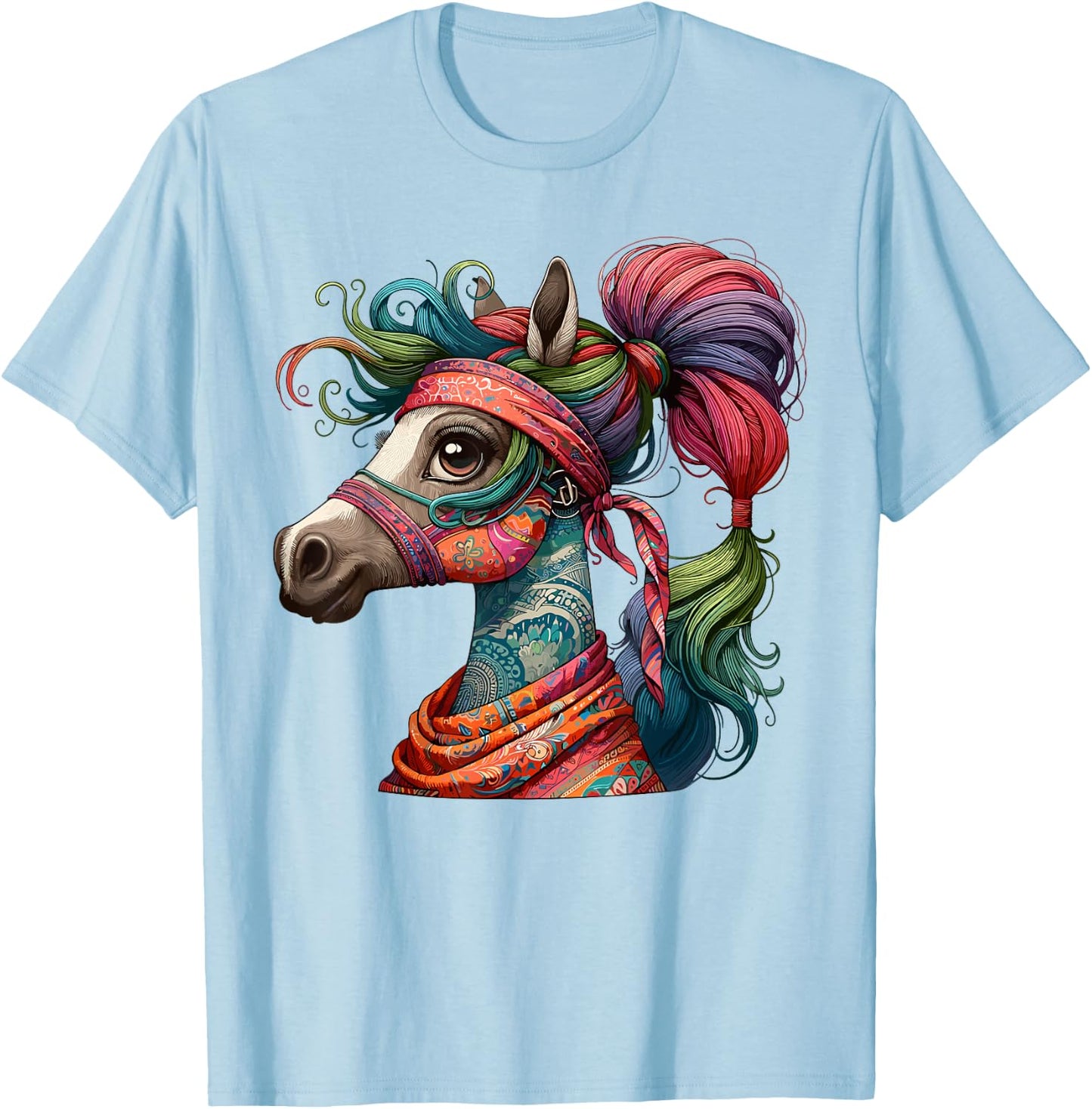 Graceful Horse with Bandana, Stunning T-Shirt - T-Shirt | Light Blue
