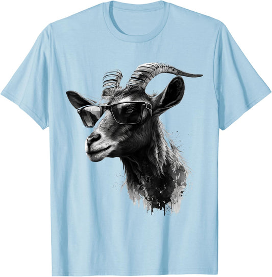 Goat Sunglasses Art Animal Motif Goat T-Shirt - T-Shirt | Light Blue