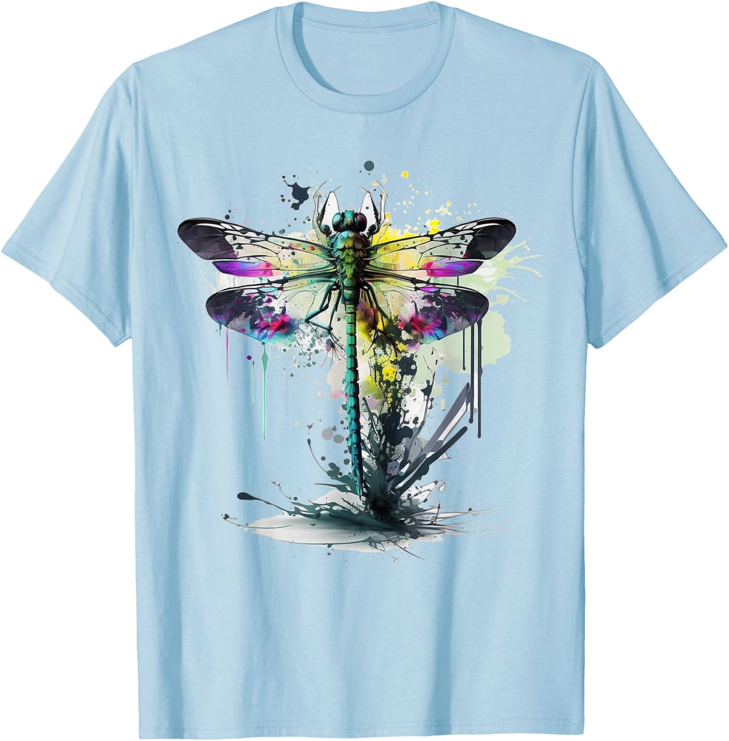 Dragonfly Animal Art Colourful Abstract Dragonfly T-Shirt - T-Shirt | Light Blue