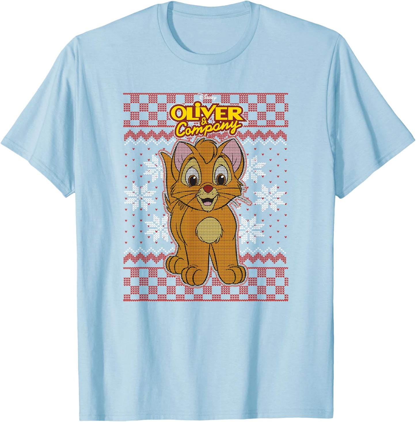 Disney Oliver & Company Christmas Oliver Ugly Sweater Style T-Shirt - T-Shirt | Light Blue