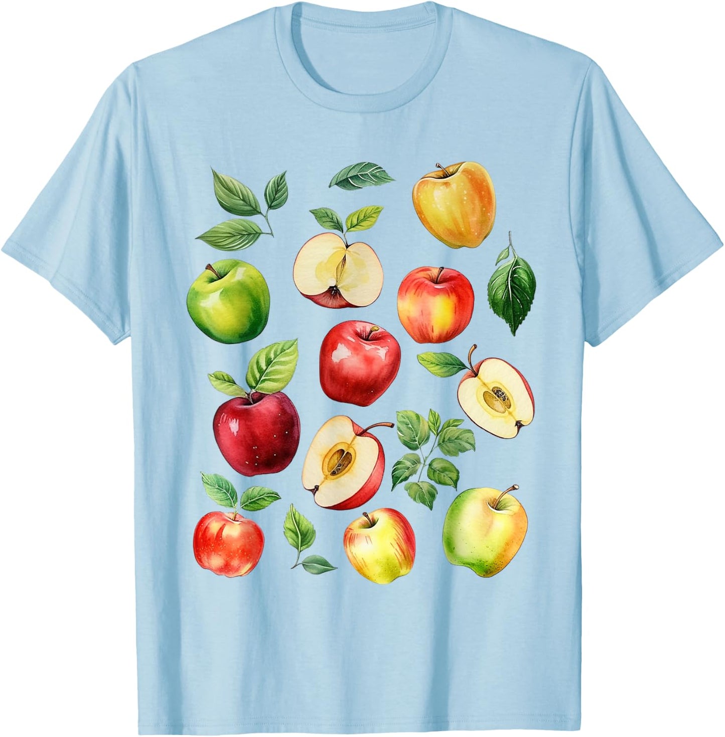 Apple Picking Farmer Apple Varieties Watercolor Farm Fresh T-Shirt - T-Shirt | Light Blue