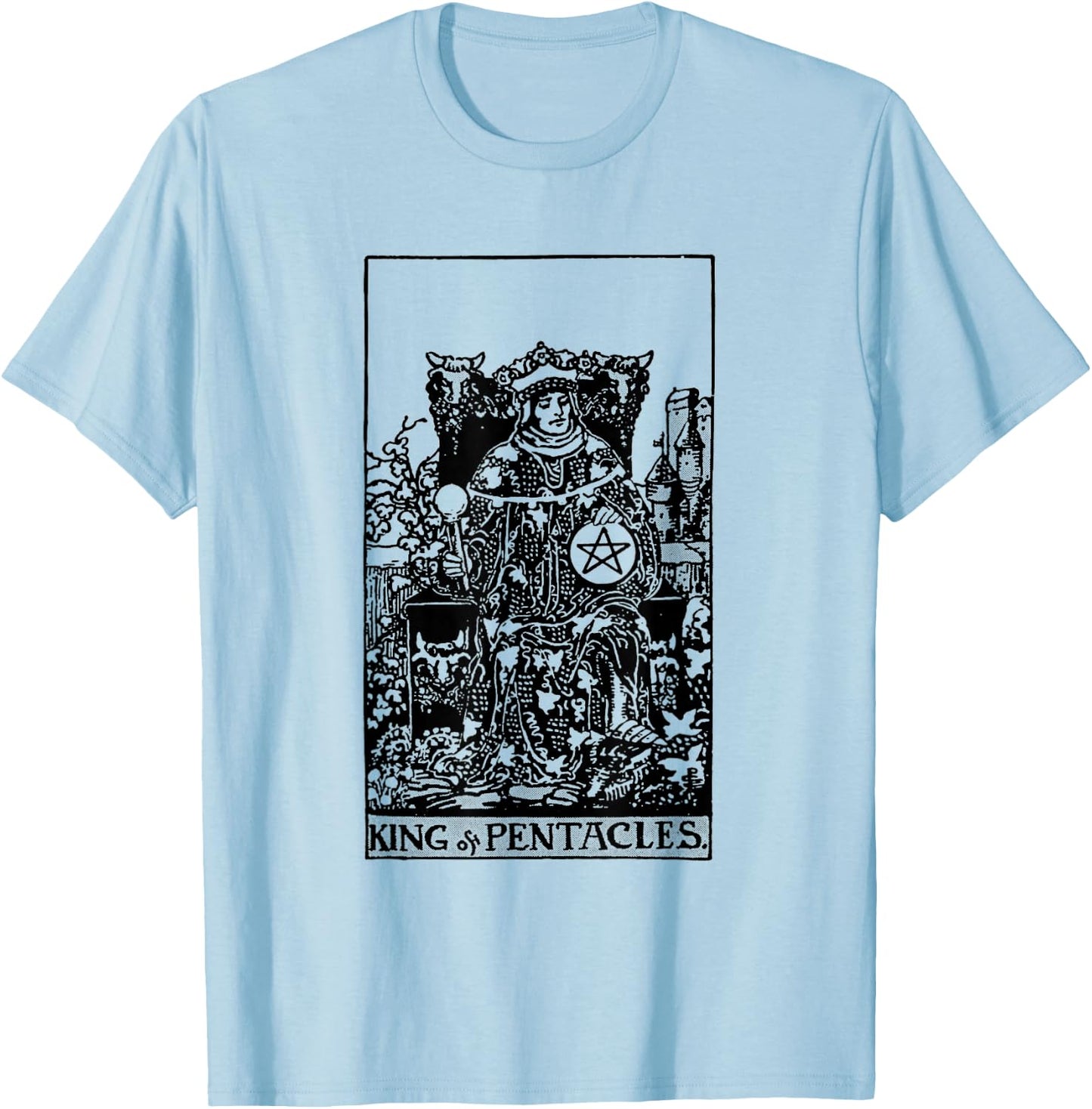 Vintage Tarot Card the Suit of Pentacles King T-Shirt - T-Shirt | Light Blue