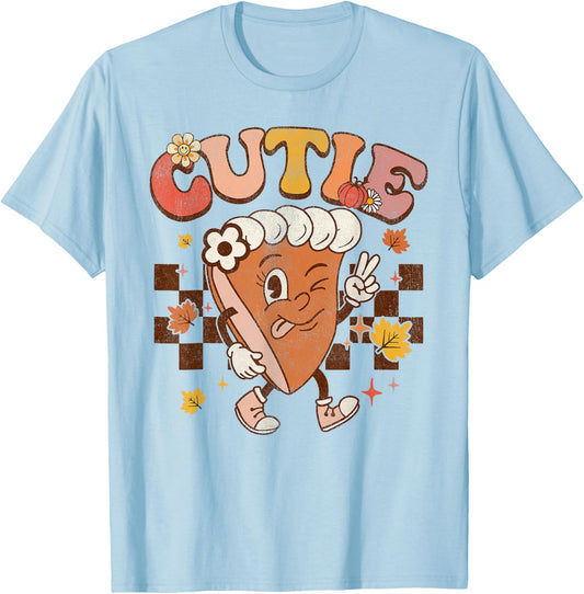 Groovy Retro Pumpkin Pie Cutie Thanksgiving Pie Dinner T-Shirt - T-Shirt | Light Blue