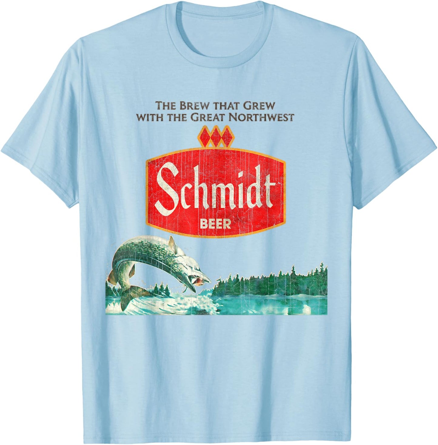 Vintage Schmidt Beer Retro Defunct Fishing Nature Scene T-Shirt - T-Shirt | Light Blue