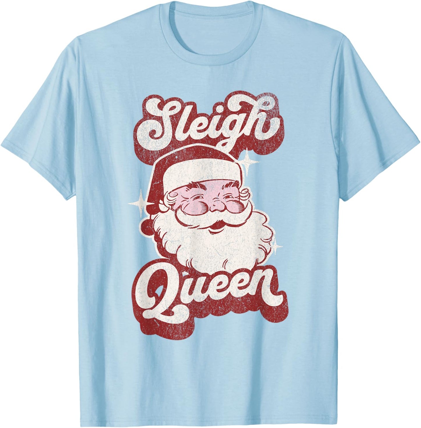 Groovy Retro Funny Pink Christmas Vintage Santa Sleigh Queen T-Shirt - T-Shirt | Light Blue