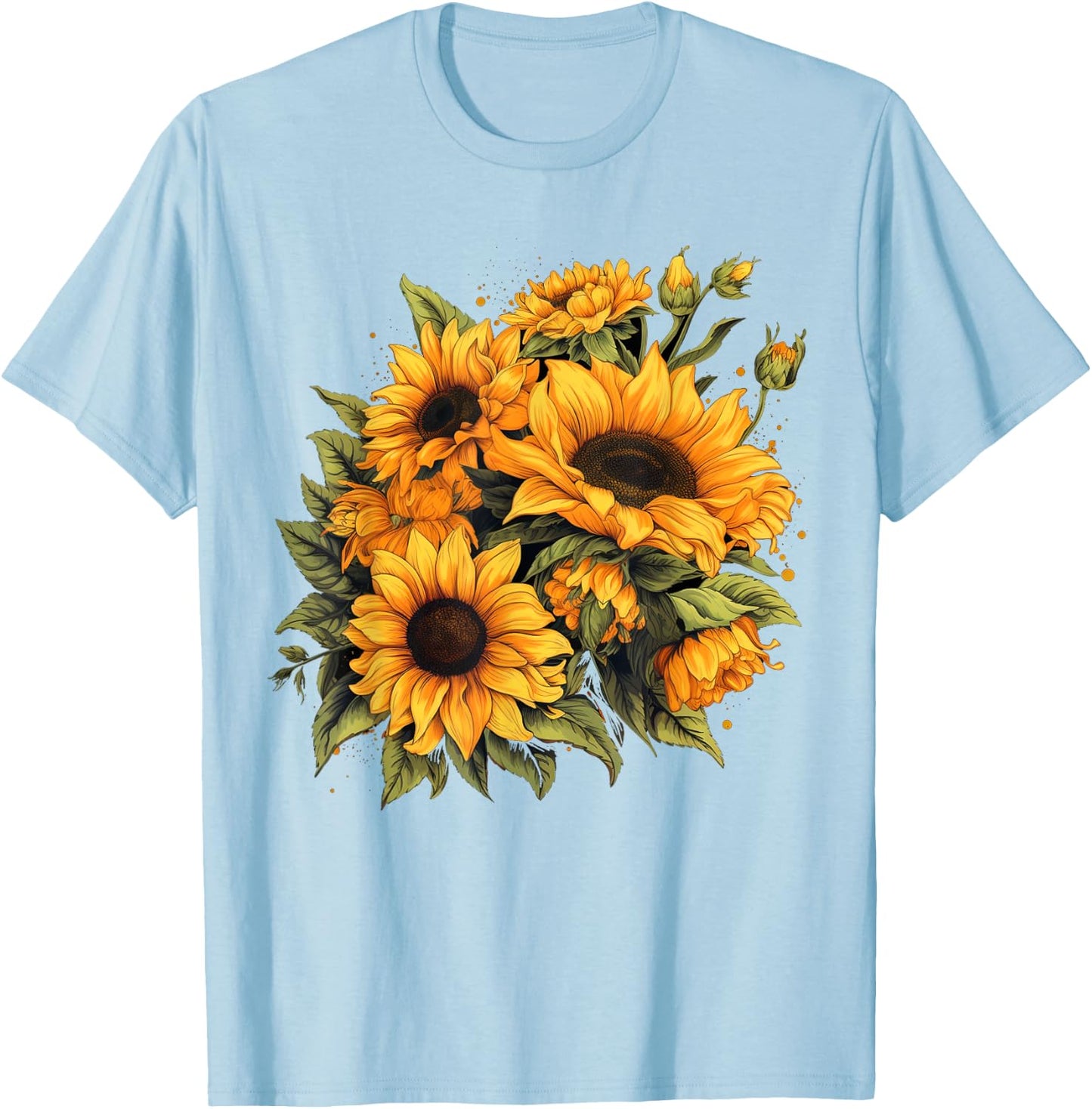 Yellow Sunflowers Cute summer flowers Floral Positivity Women Girls Kids T-Shirt - T-Shirt | Light Blue