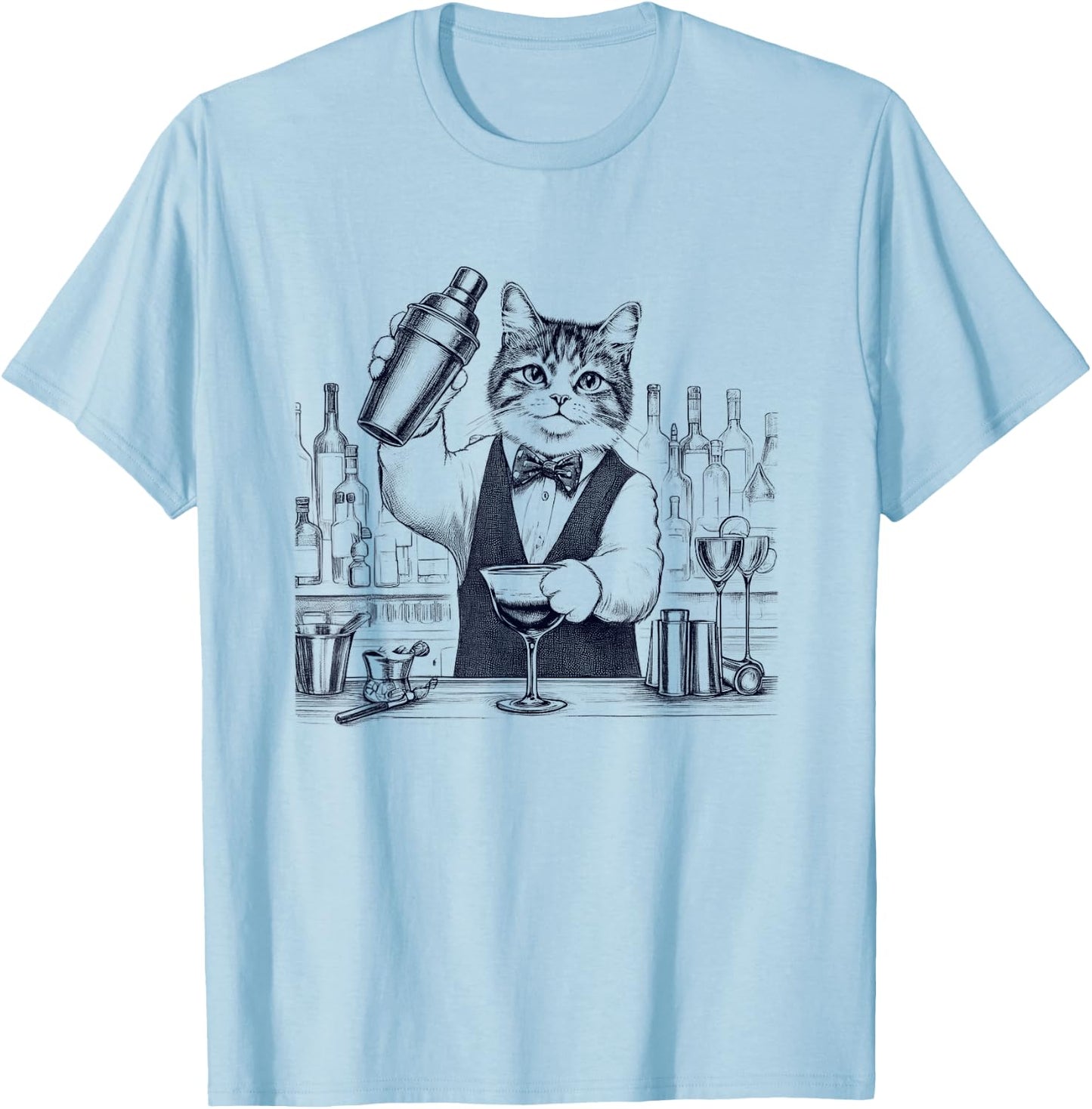 Vintage Retro Bartender Cat Kitten Lover T-Shirt - T-Shirt | Light Blue