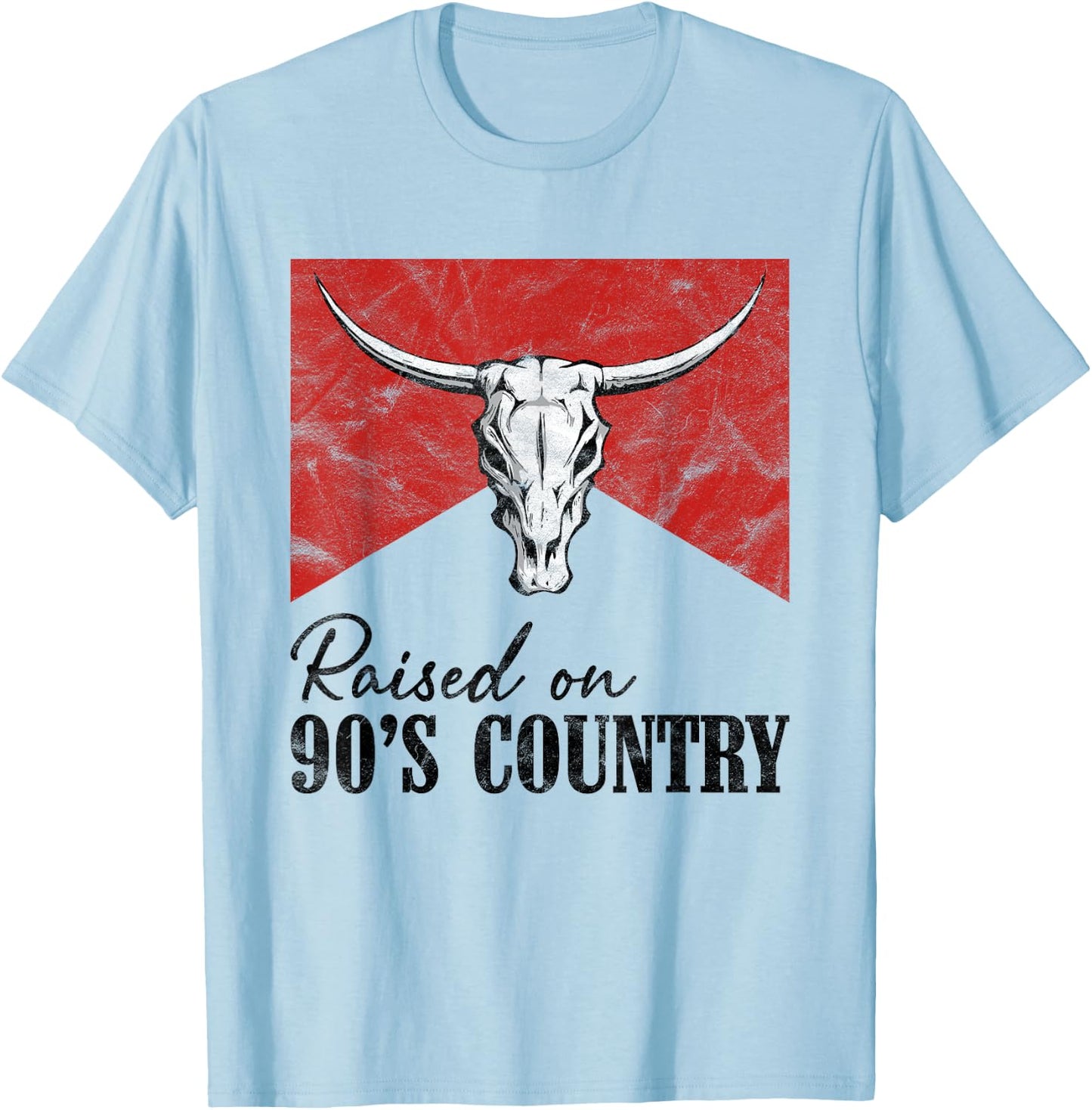 Vintage Western Bull Skull Raised On 90's Country Music T-Shirt - T-Shirt | Light Blue