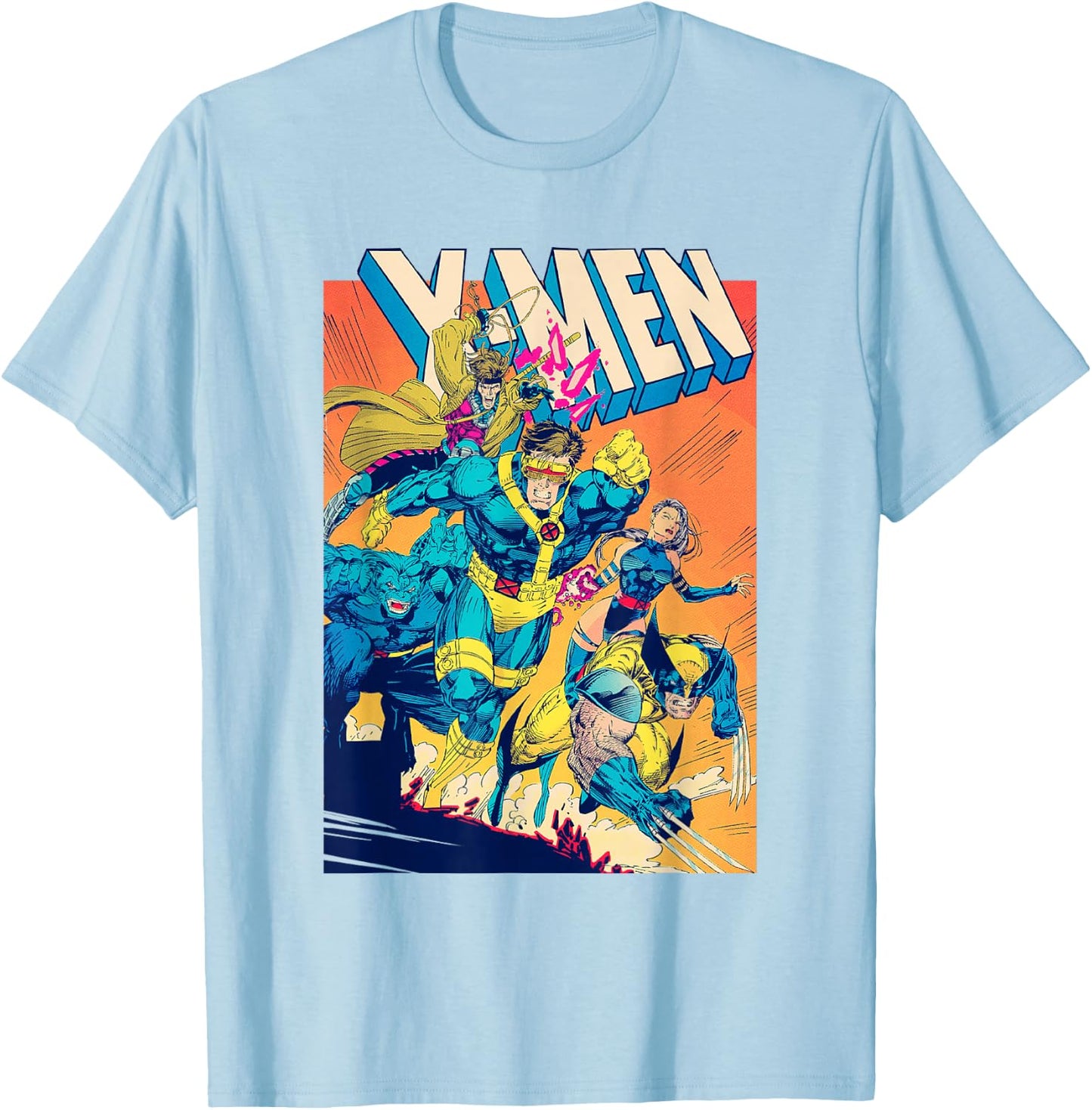 Marvel X-Men Team Rushing Into Battle Vintage Comic Cover T-Shirt - T-Shirt | Light Blue