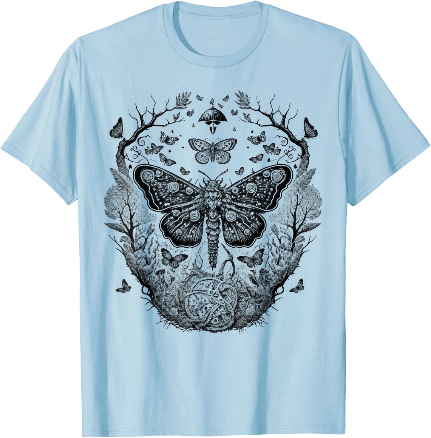 Cute Fairycore Floral Moth Aesthetic Girls Women Graphic T-Shirt - T-Shirt | Light Blue