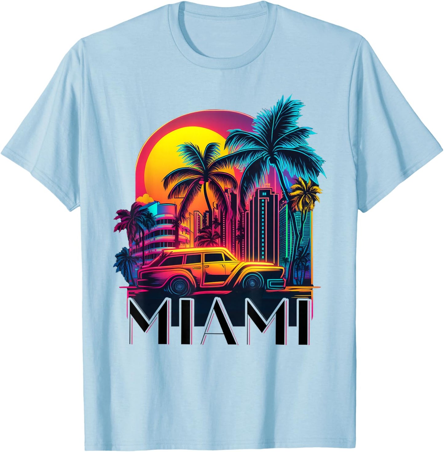 Miami Men Florida Vibrant Colorful Miami Souvenir T-Shirt - T-Shirt | Light Blue