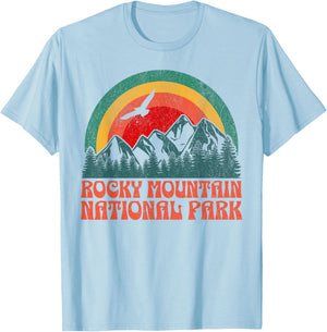 Rocky Mountain National Park Colorado USA Outdoor Women's Retro Yellow Modern Short Sleeve , Small T-Shirt - T-Shirt | Light Blue