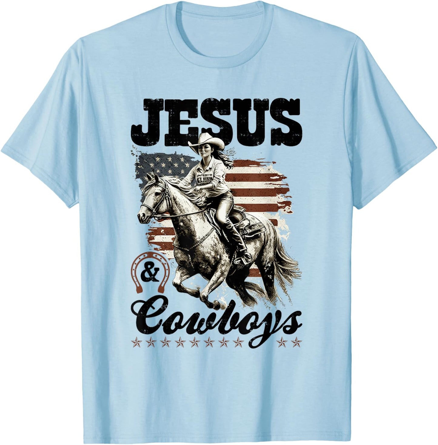 Country Jesus and Cowboys, Christian Cowgirl T-Shirt - T-Shirt | Light Blue