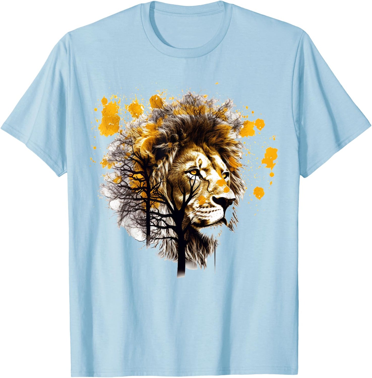Lion Artwork Tree Colourful Animal Motif Lion T-Shirt - T-Shirt | Light Blue