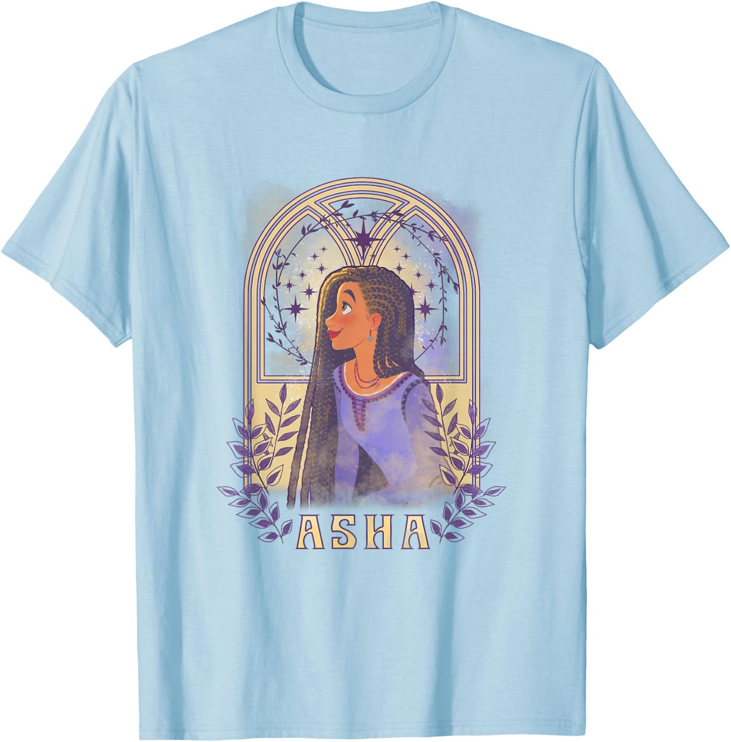 Disney Wish Asha & Star Watercolor Nouveau Window Portrait T-Shirt - T-Shirt | Light Blue