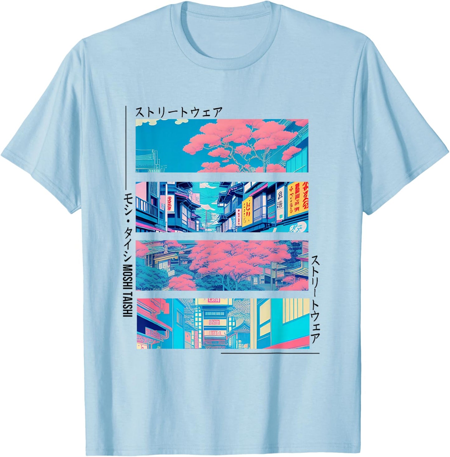 Retro Lofi Tokyo Japanese Streetwear Aesthetic Graphic T-Shirt - T-Shirt | Light Blue