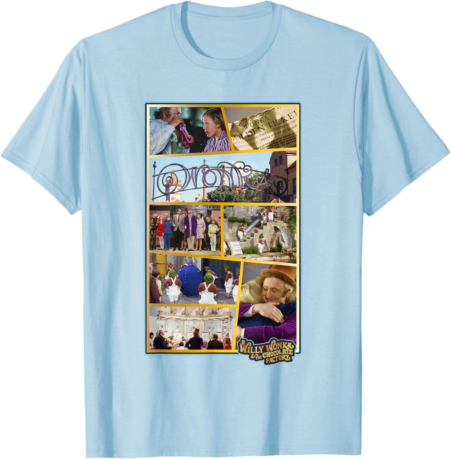 Willy Wonka & The Chocolate Factory Scenes Collage T-Shirt - T-Shirt | Light Blue