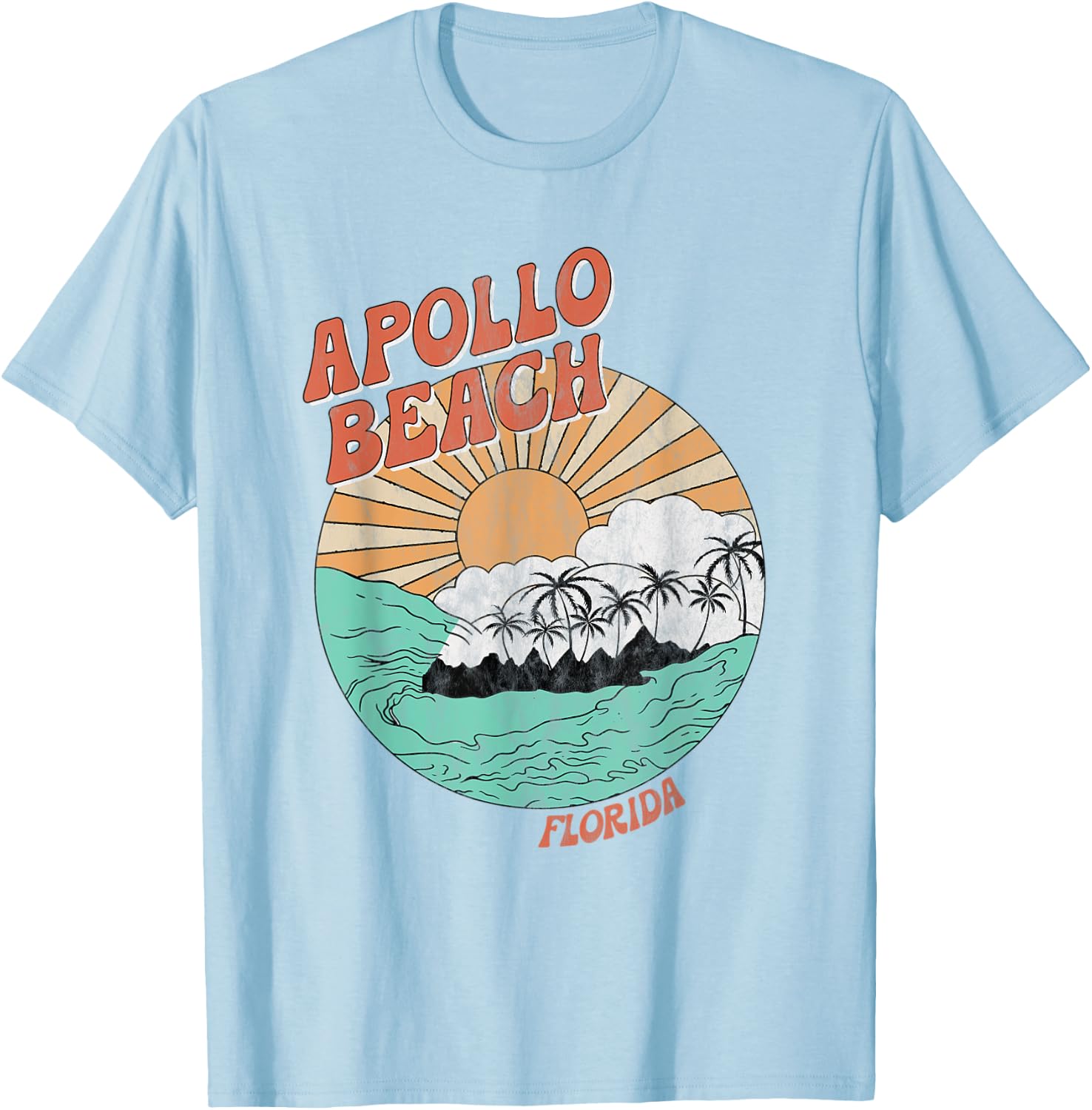 Vintage Apollo Beach Florida Palm Trees FL Retro T-Shirt - T-Shirt | Light Blue