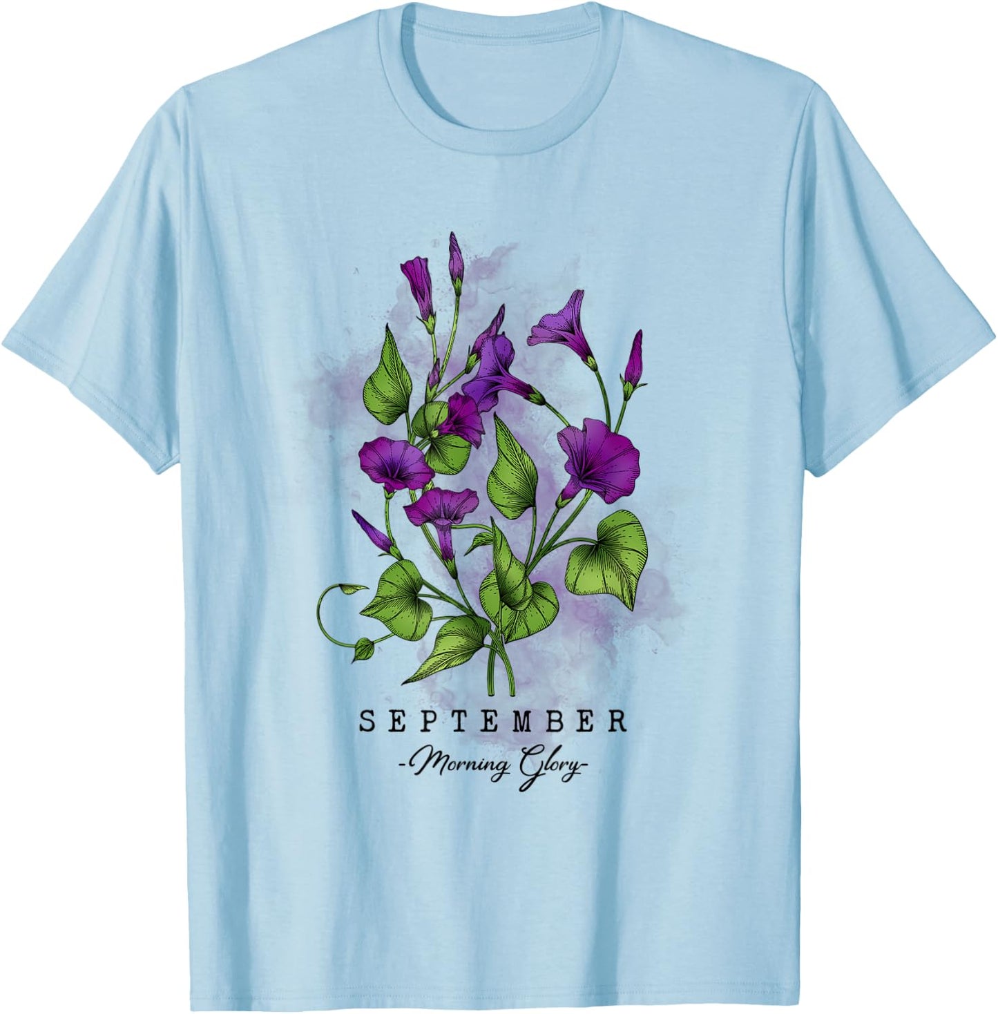 Birth Month Flowers September Morning Glory Women Girls T-Shirt - T-Shirt | Light Blue