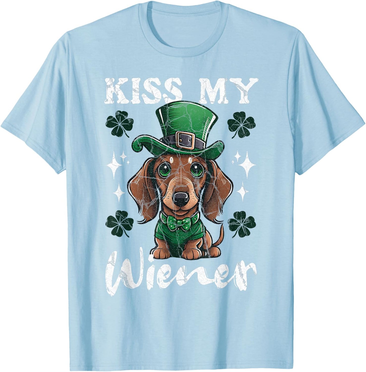 Dachshund Kiss my Wiener Funny St Patricks Day Dog T-Shirt - T-Shirt | Light Blue