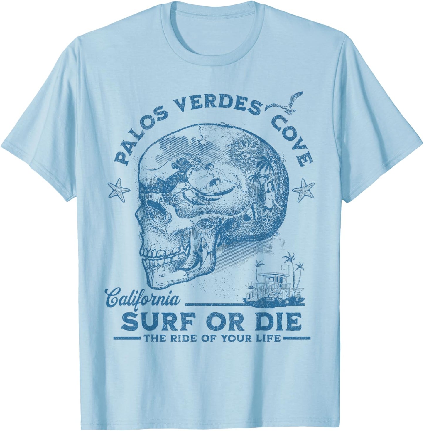 Palos Verdes Beach Surfing Girl Pacific Ocean Surf Board Men T-Shirt - T-Shirt | Light Blue