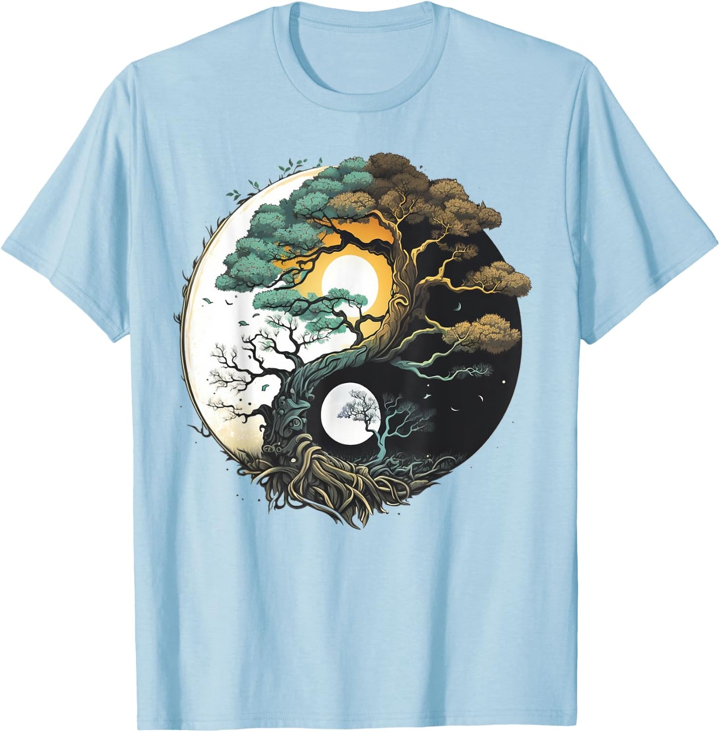 Yin Yang Miniature Tree of Life on Buddhist Bonsai Tree T-Shirt - T-Shirt | Light Blue