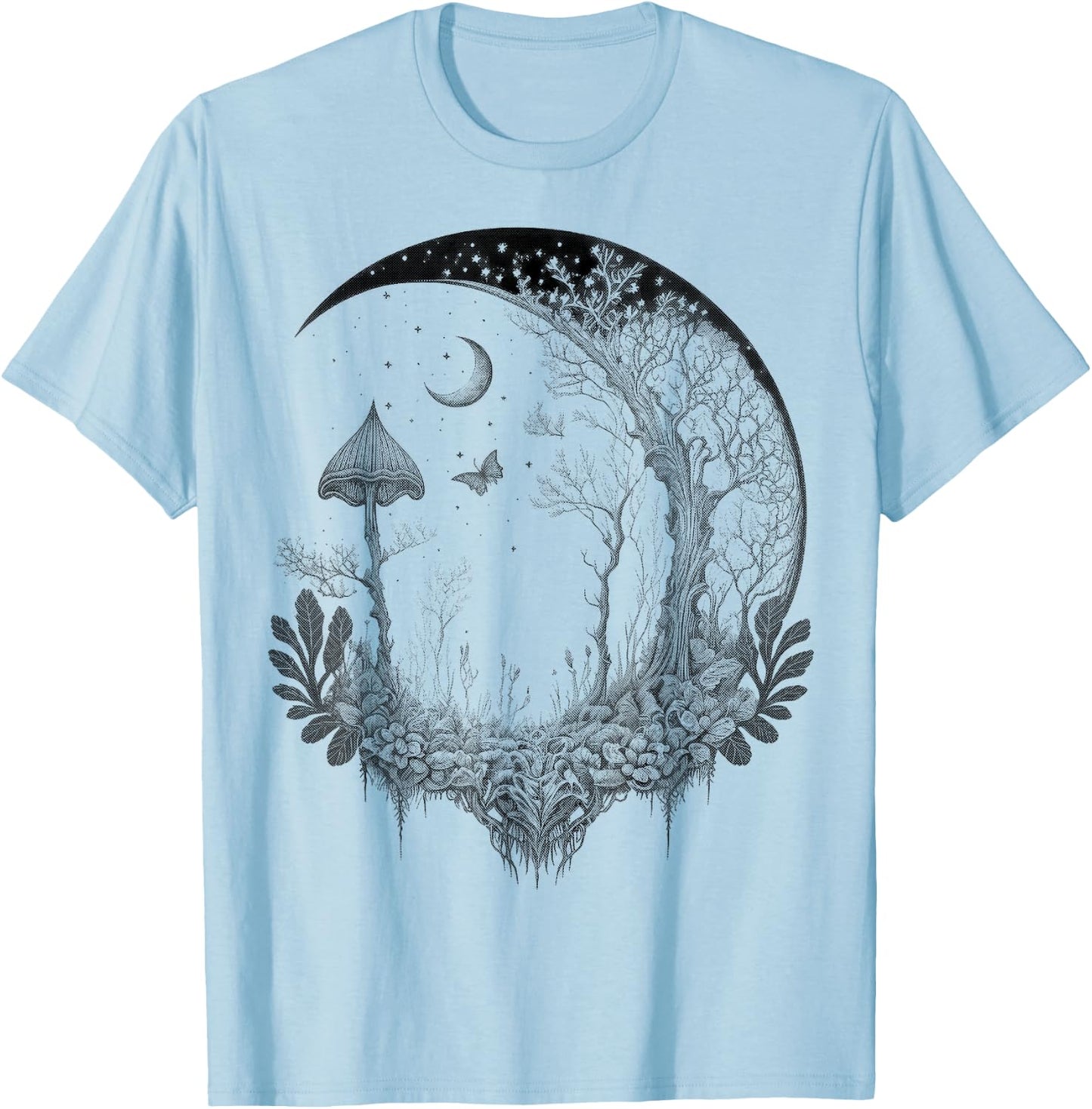 Cute Fairycore Floral Moon Aesthetic Girls Women Graphic T-Shirt - T-Shirt | Light Blue