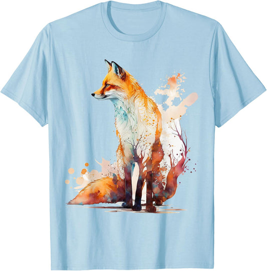 Fox Art Animal Lover Motif Animal Artwork Fox T-Shirt - T-Shirt | Light Blue