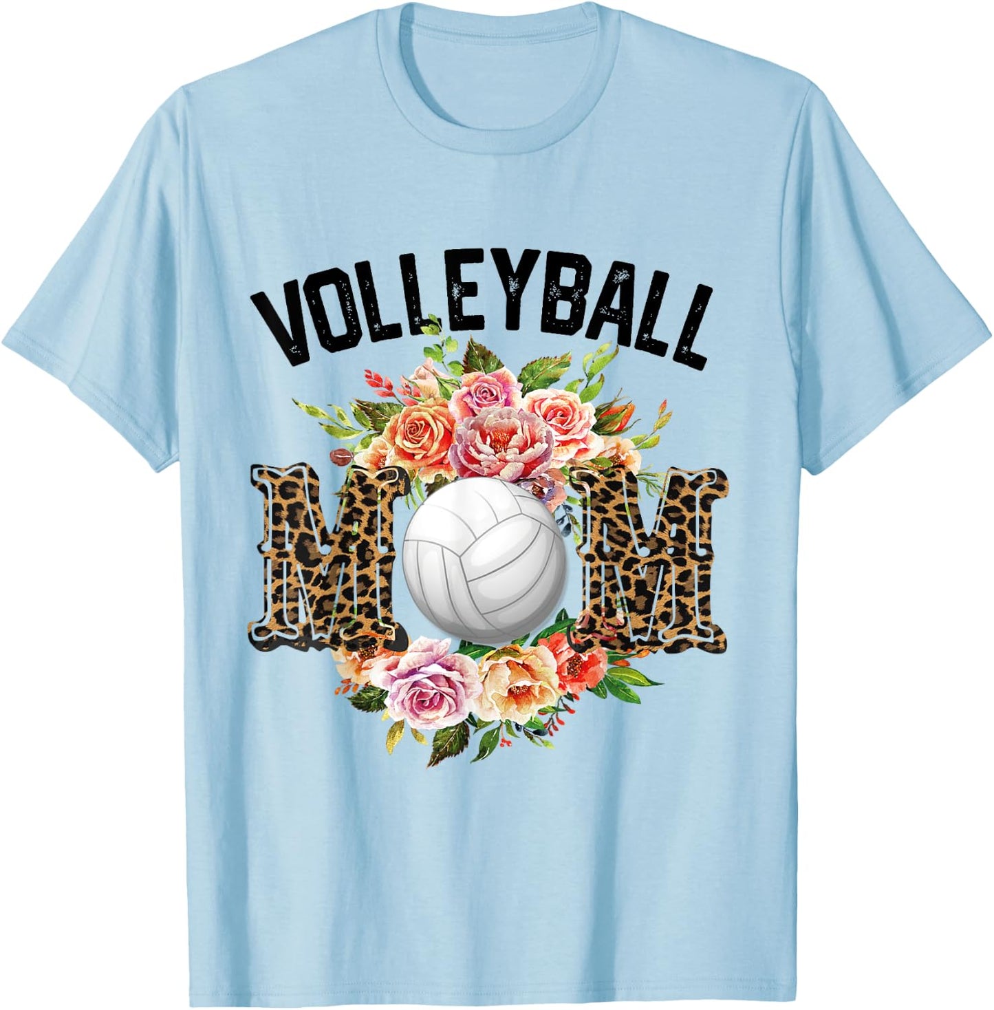 Volleyball Mom Floral Flowers Volleyball Mothers Day 2024 T-Shirt - T-Shirt | Light Blue