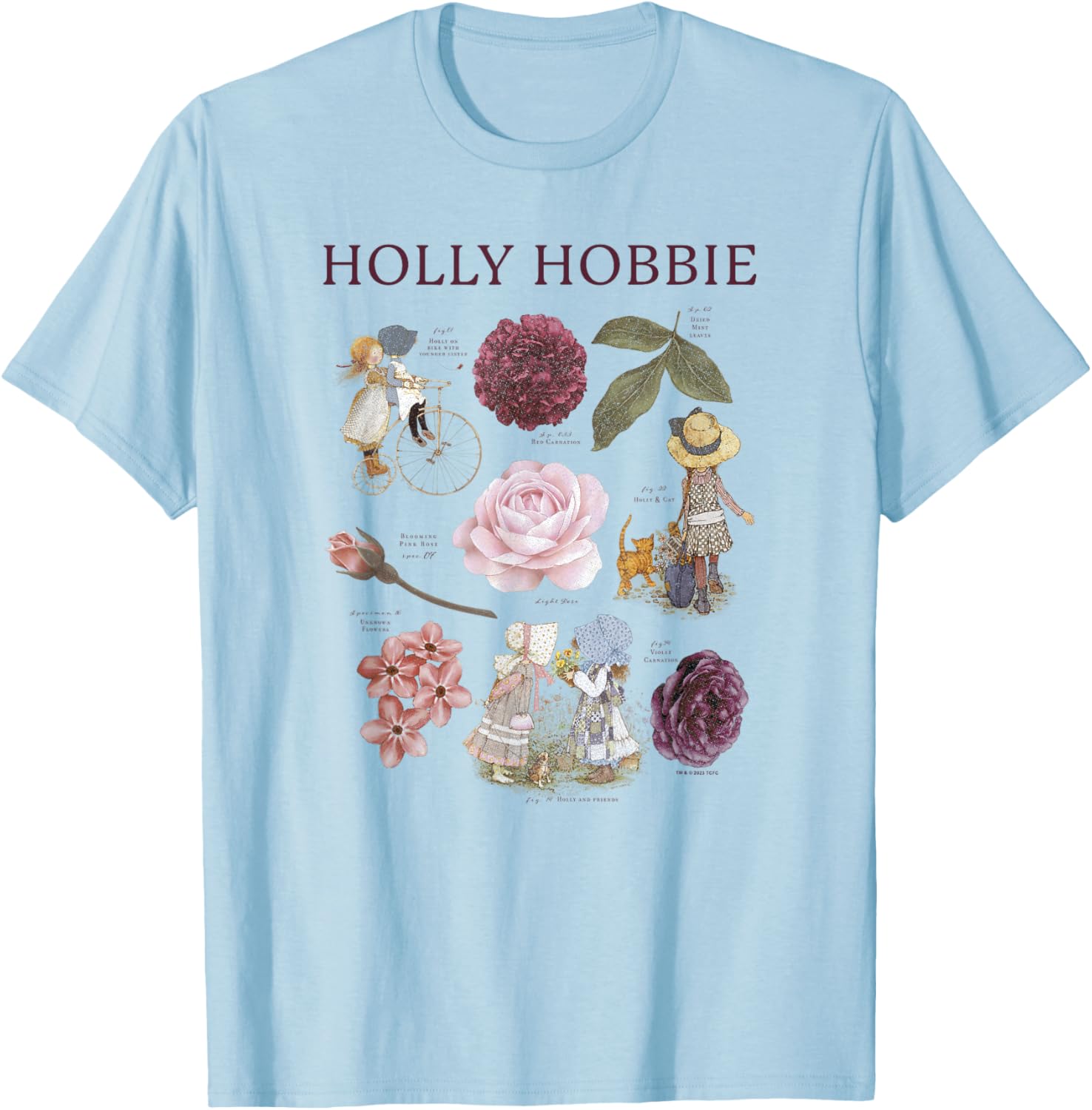 Holly Hobbie Text Book Charming Floral Portrait T-Shirt - T-Shirt | Light Blue