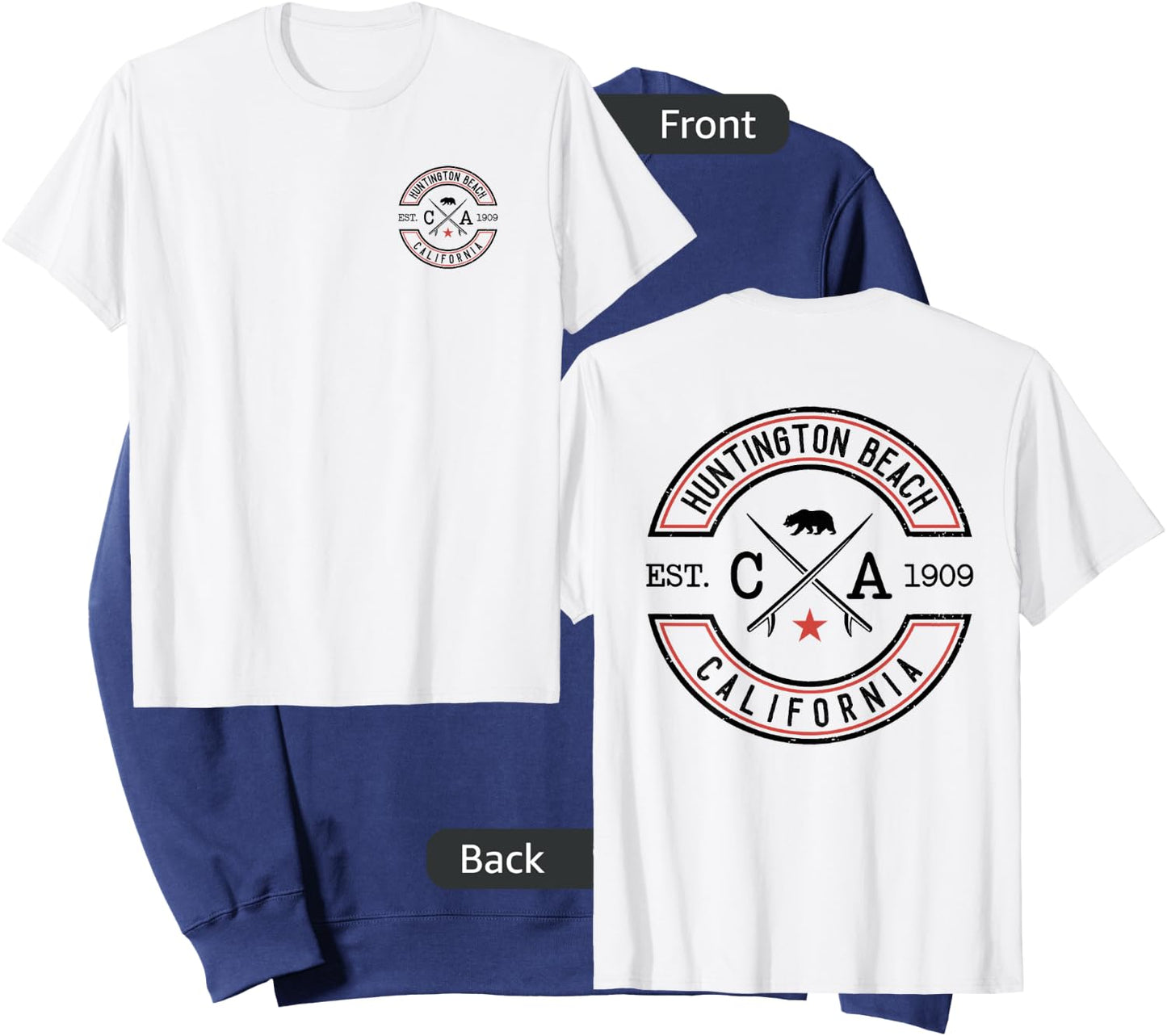 Huntington Beach California CA Retro Surfer Front & Back Sweatshirt - Sweatshirt | Navy