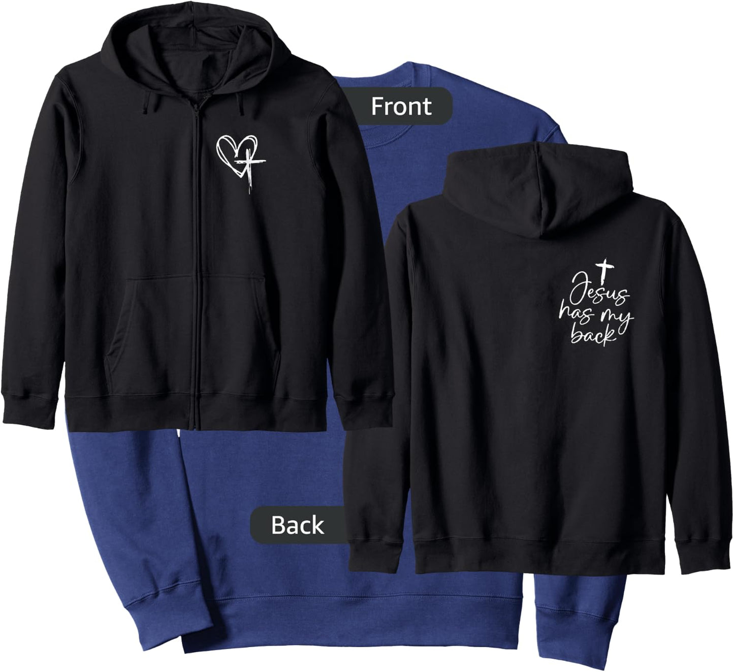 jesus has my back Zip Sweatshirt - Sweatshirt | Navy