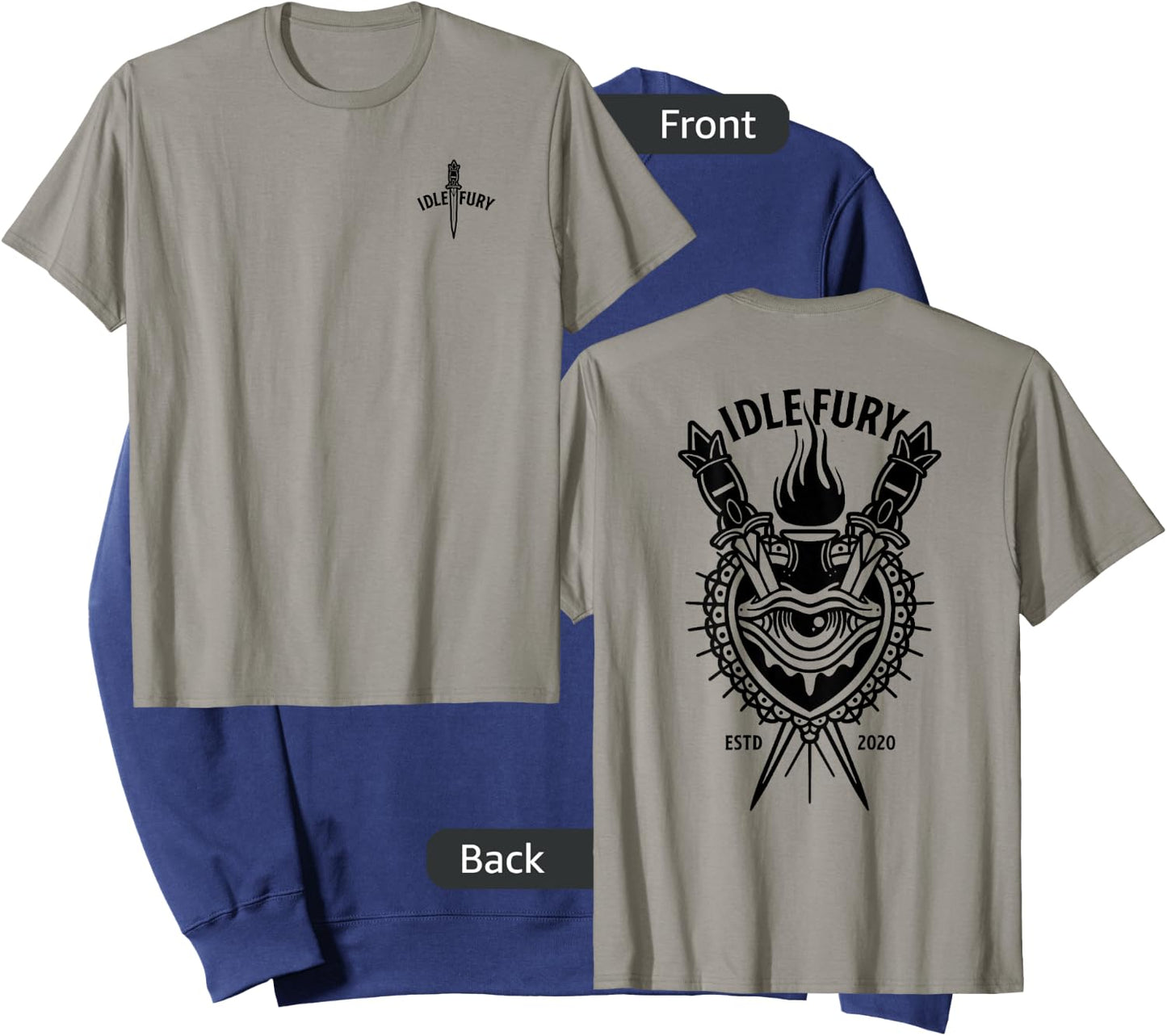 VIEW BACK PRINT Idle Fury Sacred Heart Swords Daggers Tattoo Sweatshirt - Sweatshirt | Navy