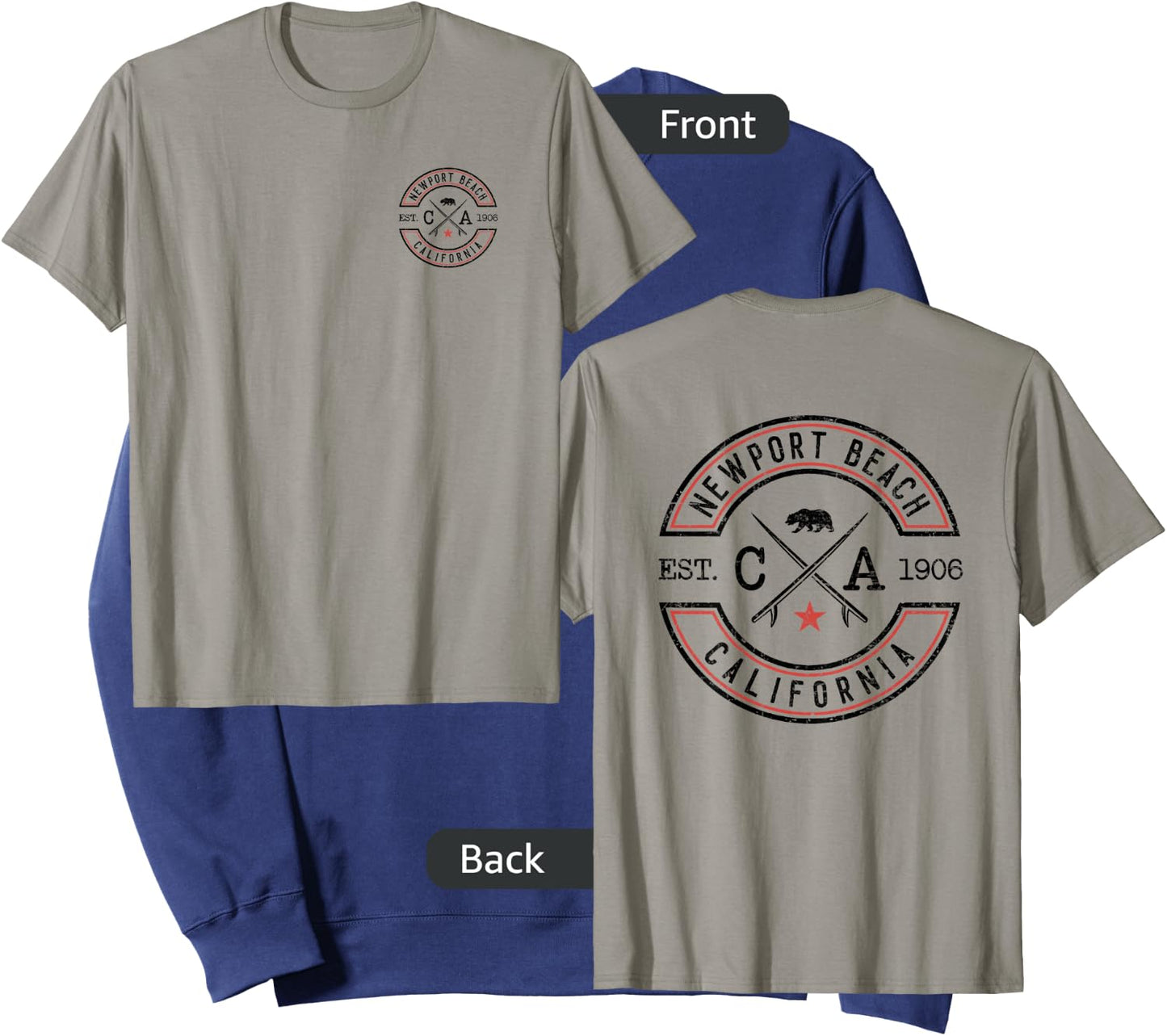 Newport Beach California CA Retro Surfer Front & Back Print Sweatshirt - Sweatshirt | Navy