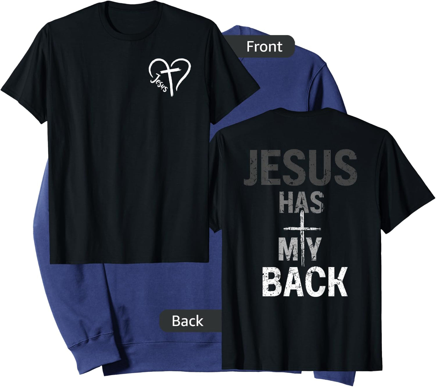 Christian Jesus Has My Back Retro (Front and back) Sweatshirt - Sweatshirt | Navy
