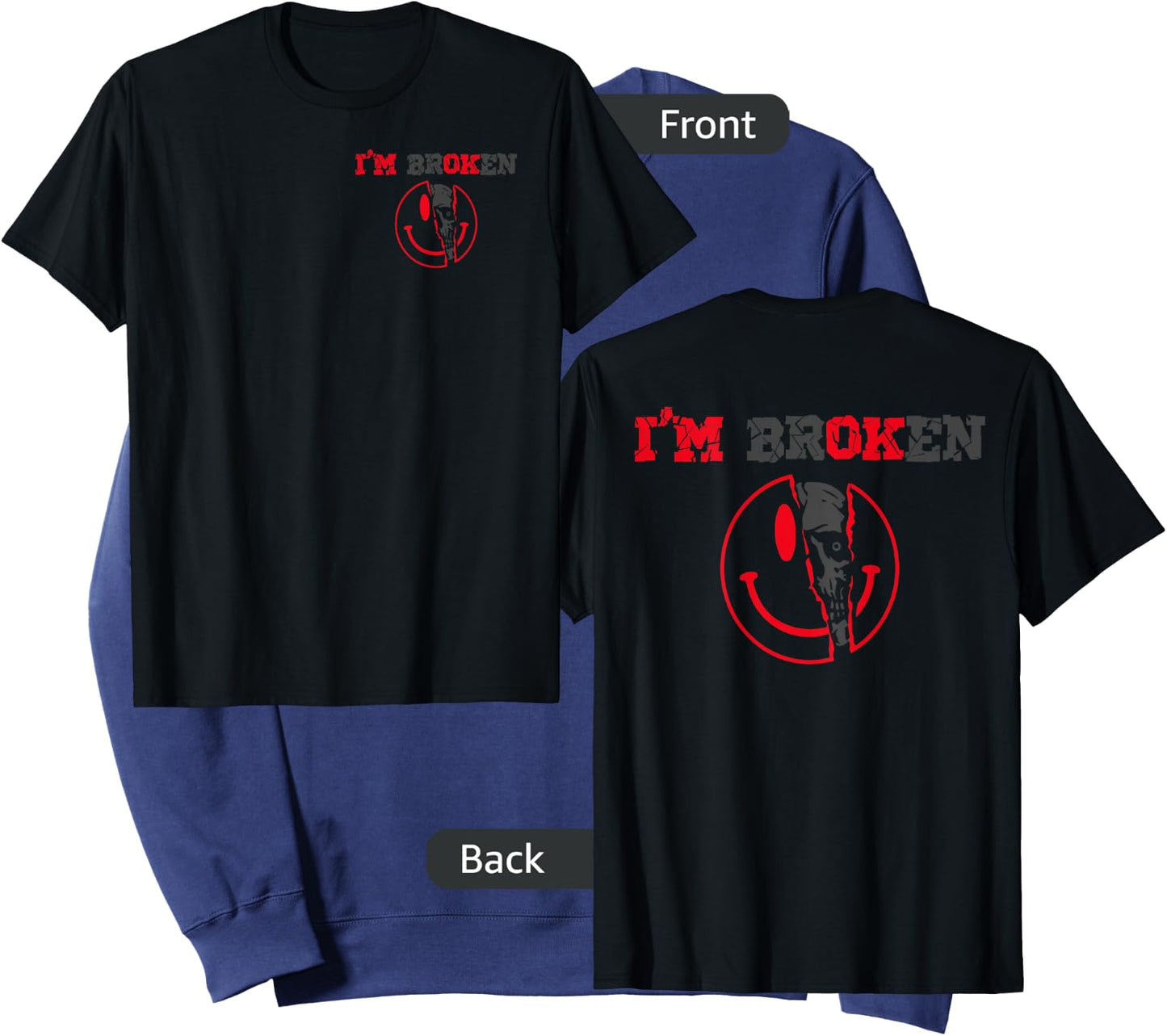 Confused Smile I'm Broken Invisible Illness I'm OK Broken Sweatshirt - Sweatshirt | Navy