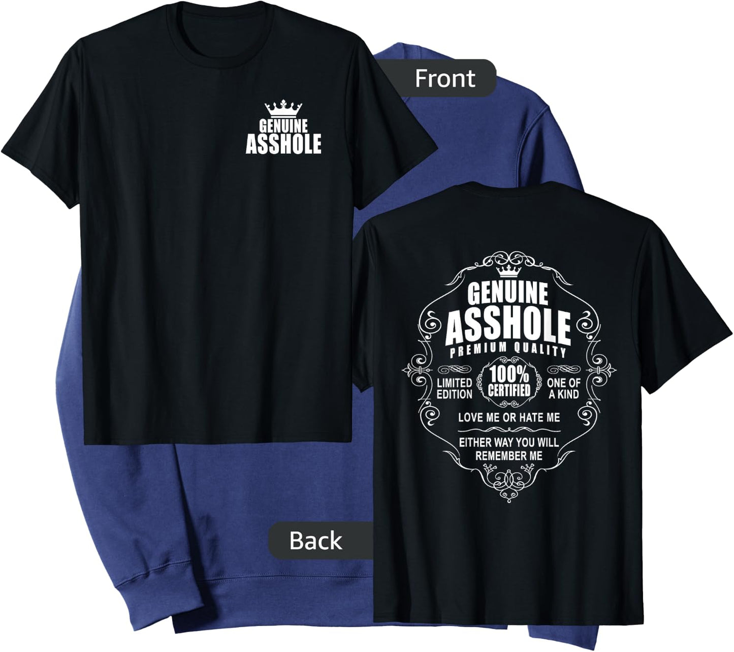 Certified Genuine Asshole 100 % Front Back Design Motorcycle Sweatshirt - Sweatshirt | Navy